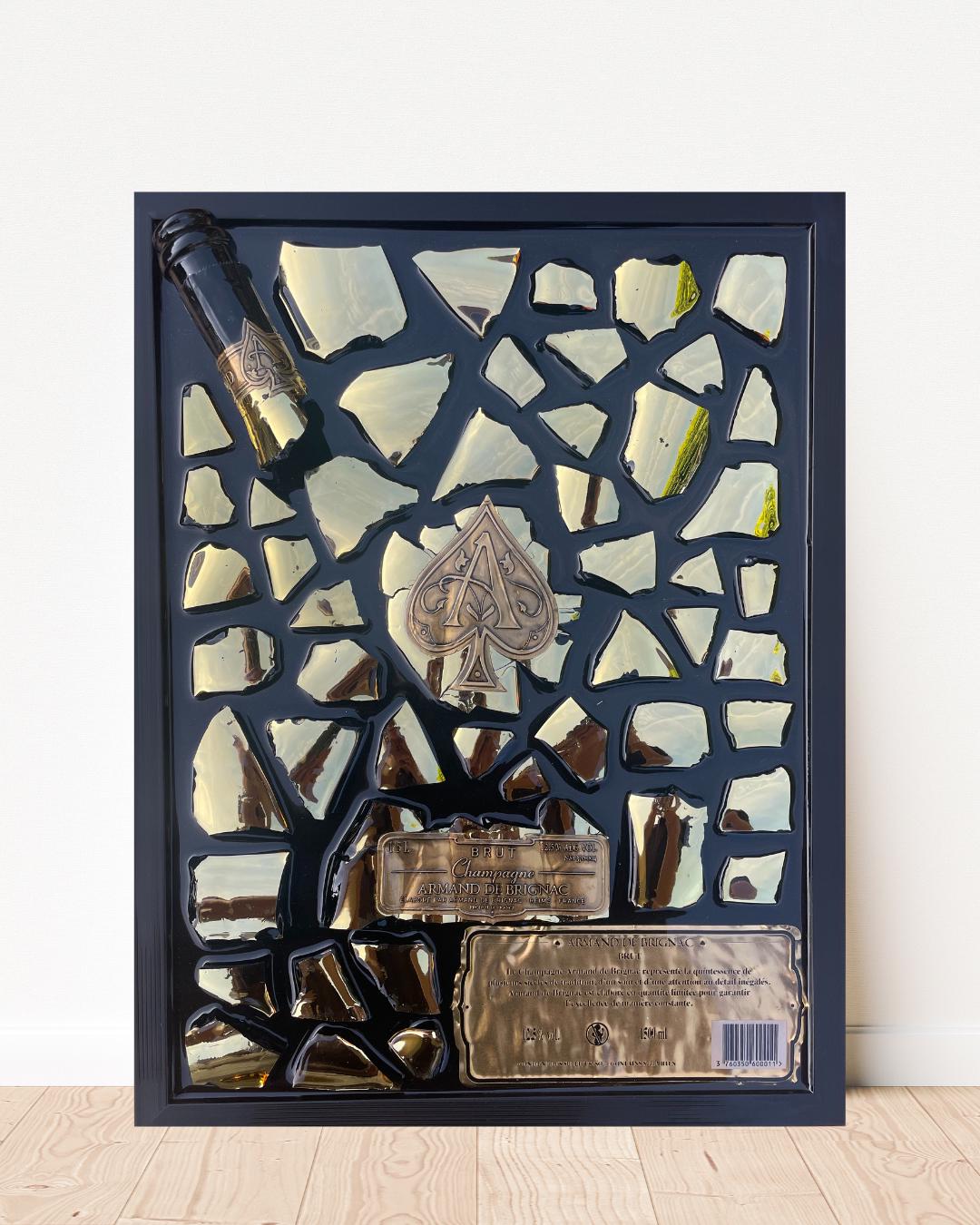 Broken Bottle Art Brignac XL 1.5L Champagne Bottle | Gold Tones | Epoxy Resin Art | Gift for Him | Luxury Decor
