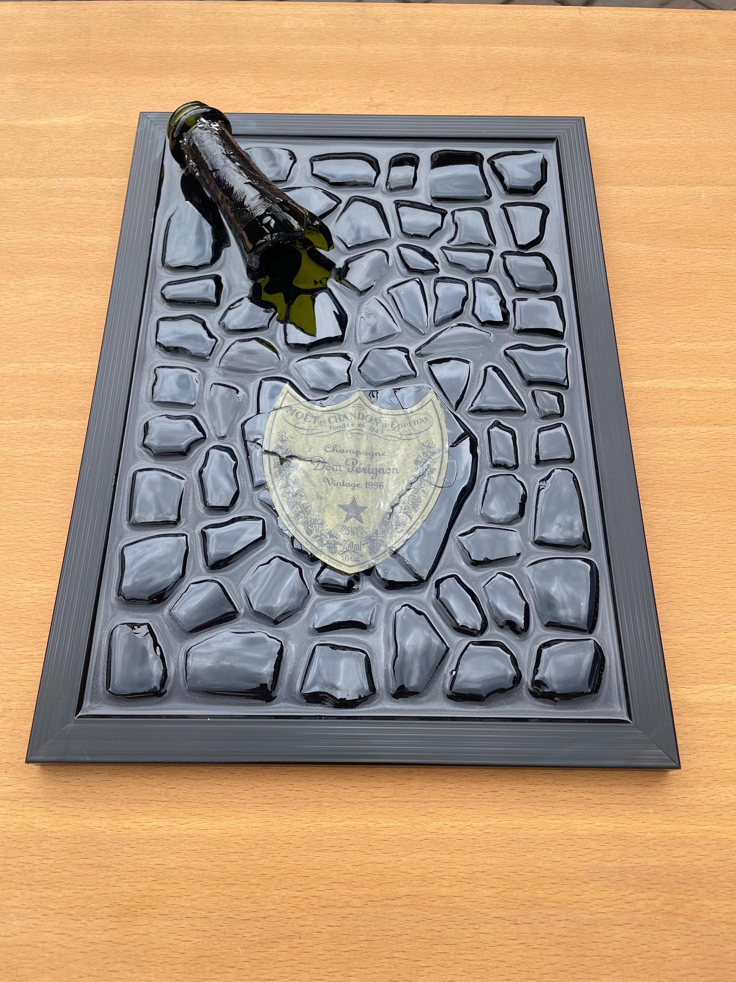 Broken Bottle Art Perignon Champagne Bottle 1998 Resin Artwork Broken Glass Art Gift for Him