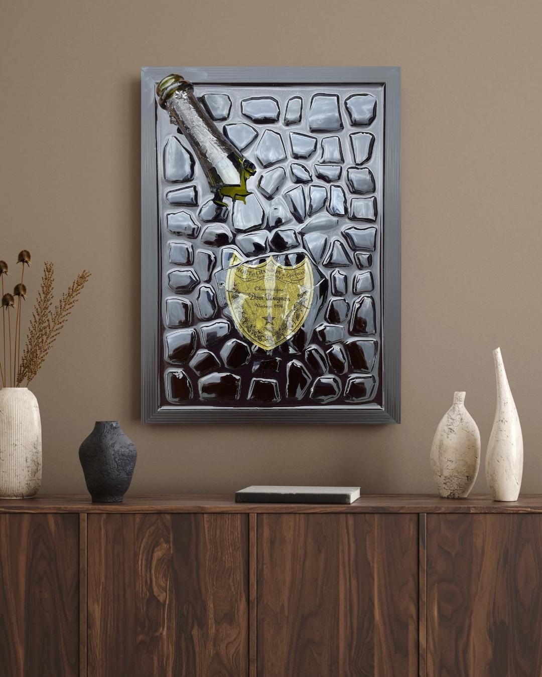 Broken Bottle Art Perignon Champagne Bottle 1998 Resin Artwork Broken Glass Art Gift for Him