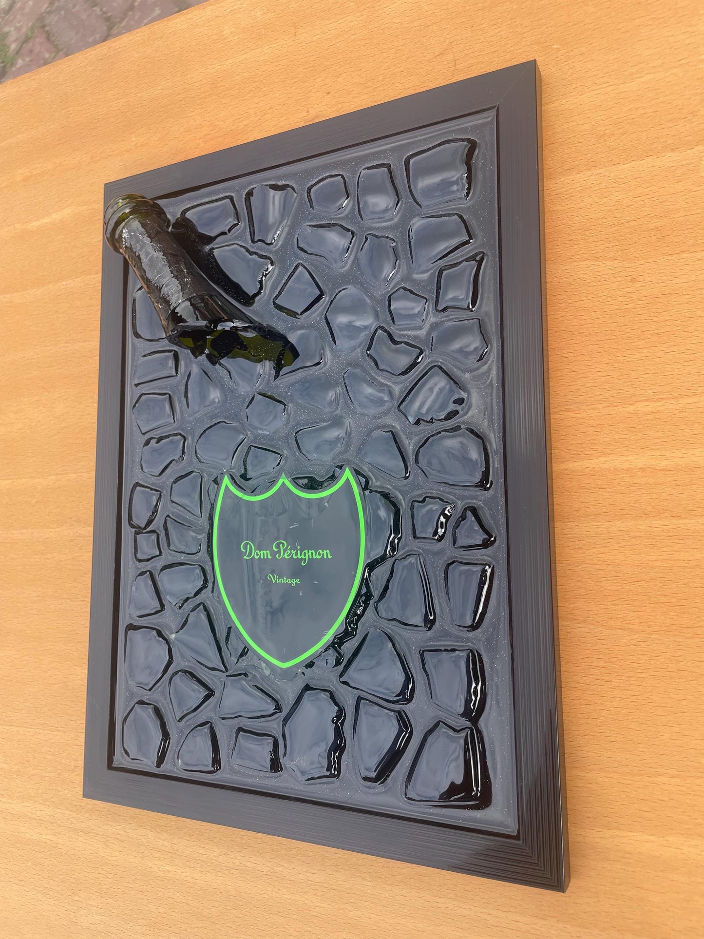 Broken Bottle Art | Green Pérignon Champagne Bottle | Luxury Epoxy | Resin | Gift for Him | Unique Decor