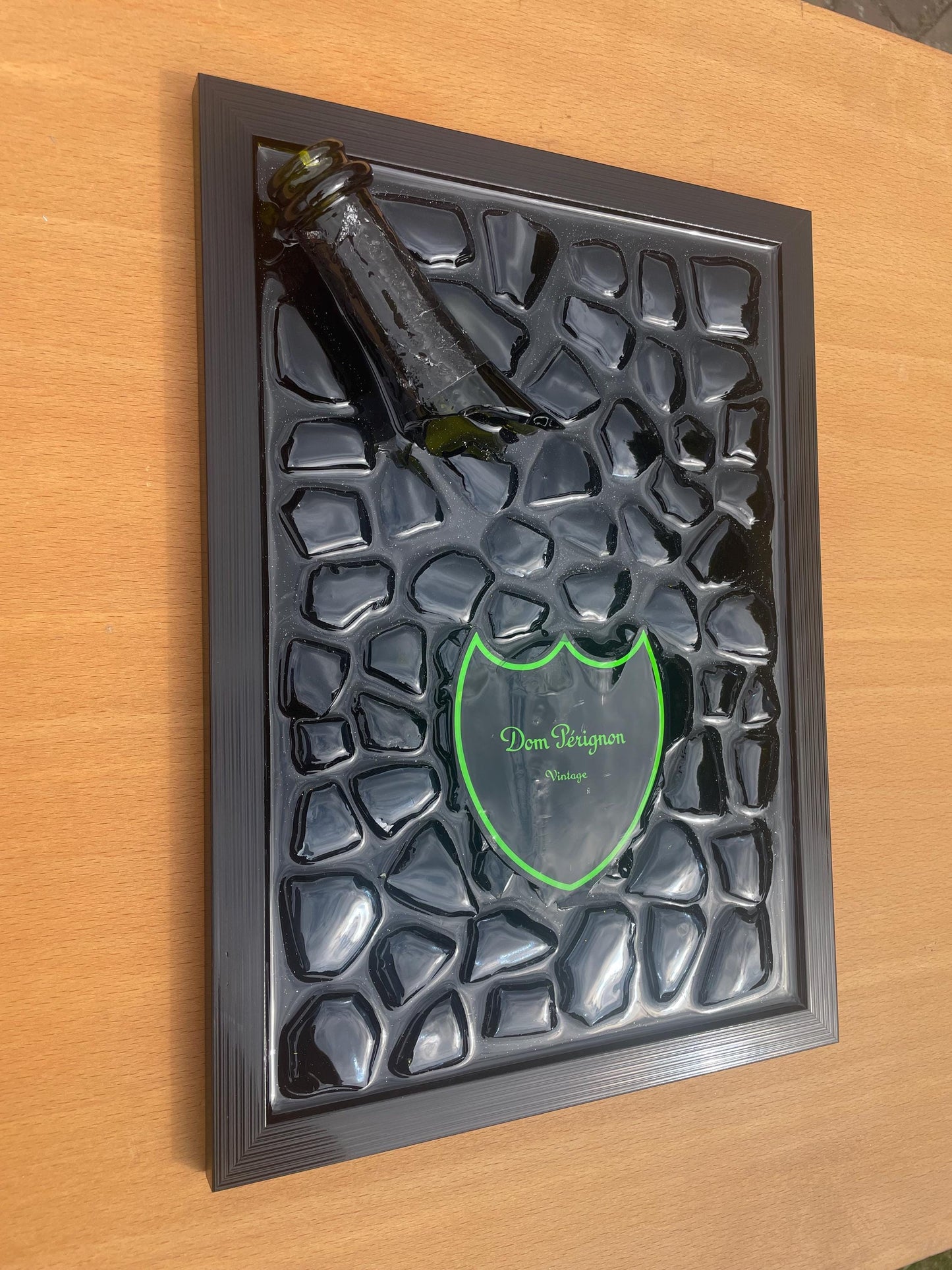 Broken Bottle Art | Green Pérignon Champagne Bottle | Luxury Epoxy | Resin | Gift for Him | Unique Decor