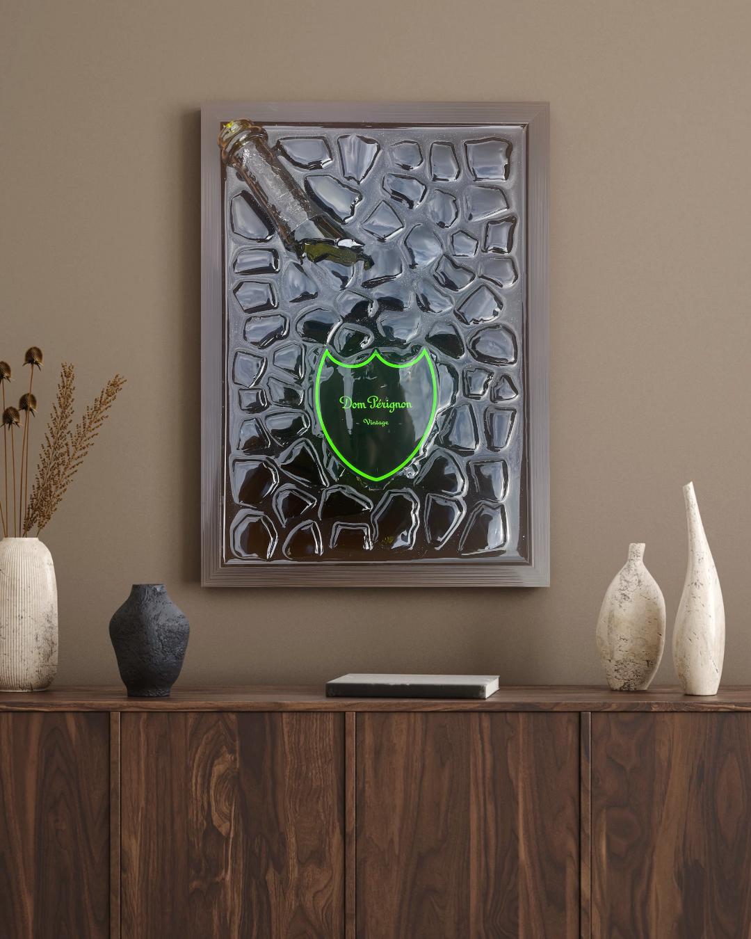 Broken Bottle Art | Green Pérignon Champagne Bottle | Luxury Epoxy | Resin | Gift for Him | Unique Decor