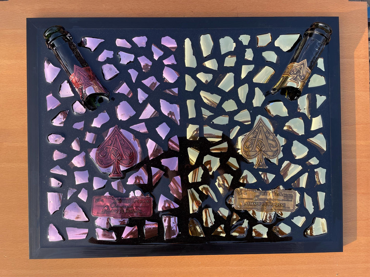 Resin Broken Glass Art Luxury Epoxy Brignac Champagne Bottles Gold Pink Gift For Him