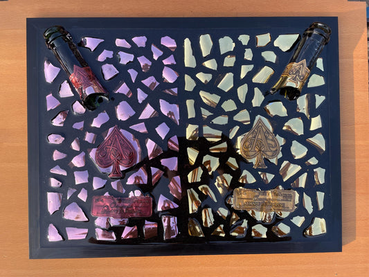Resin Broken Glass Art | Epoxy Brignac Champagne Bottles | Gold Pink Decor | Gift For Him | Unique Broken Bottle Art