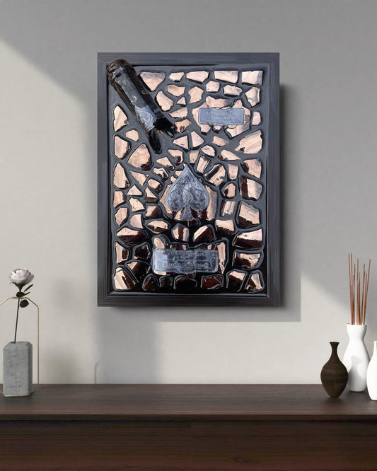 Epoxy Broken Bottle Artwork | Brignac Champagne Gray | Modern Wall Art | Resin Gift for Him | Unique Décor