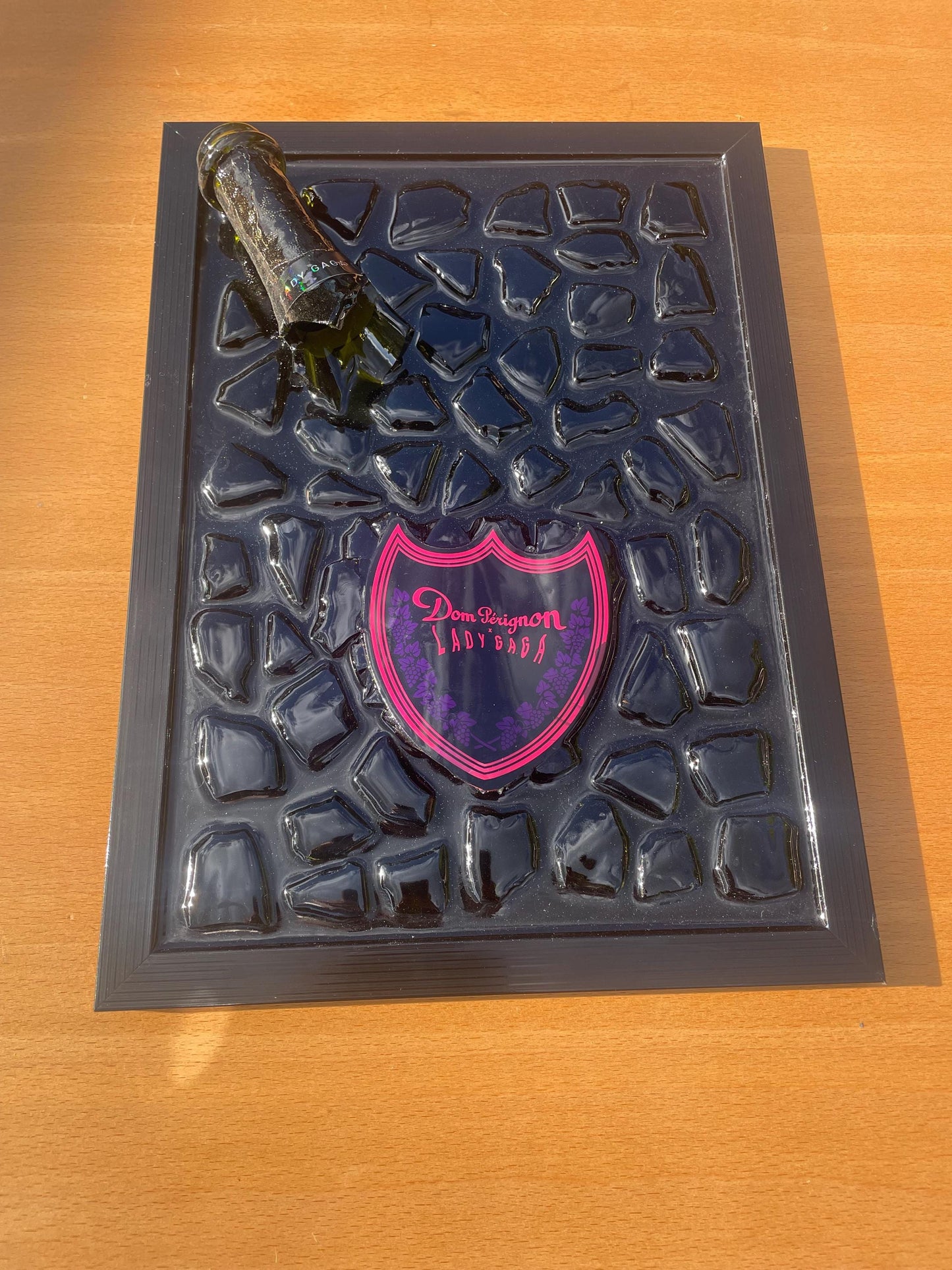 Broken Bottle Art Luxury Epoxy Resin | Unique champagne and Lady Gaga inspired resin artwork