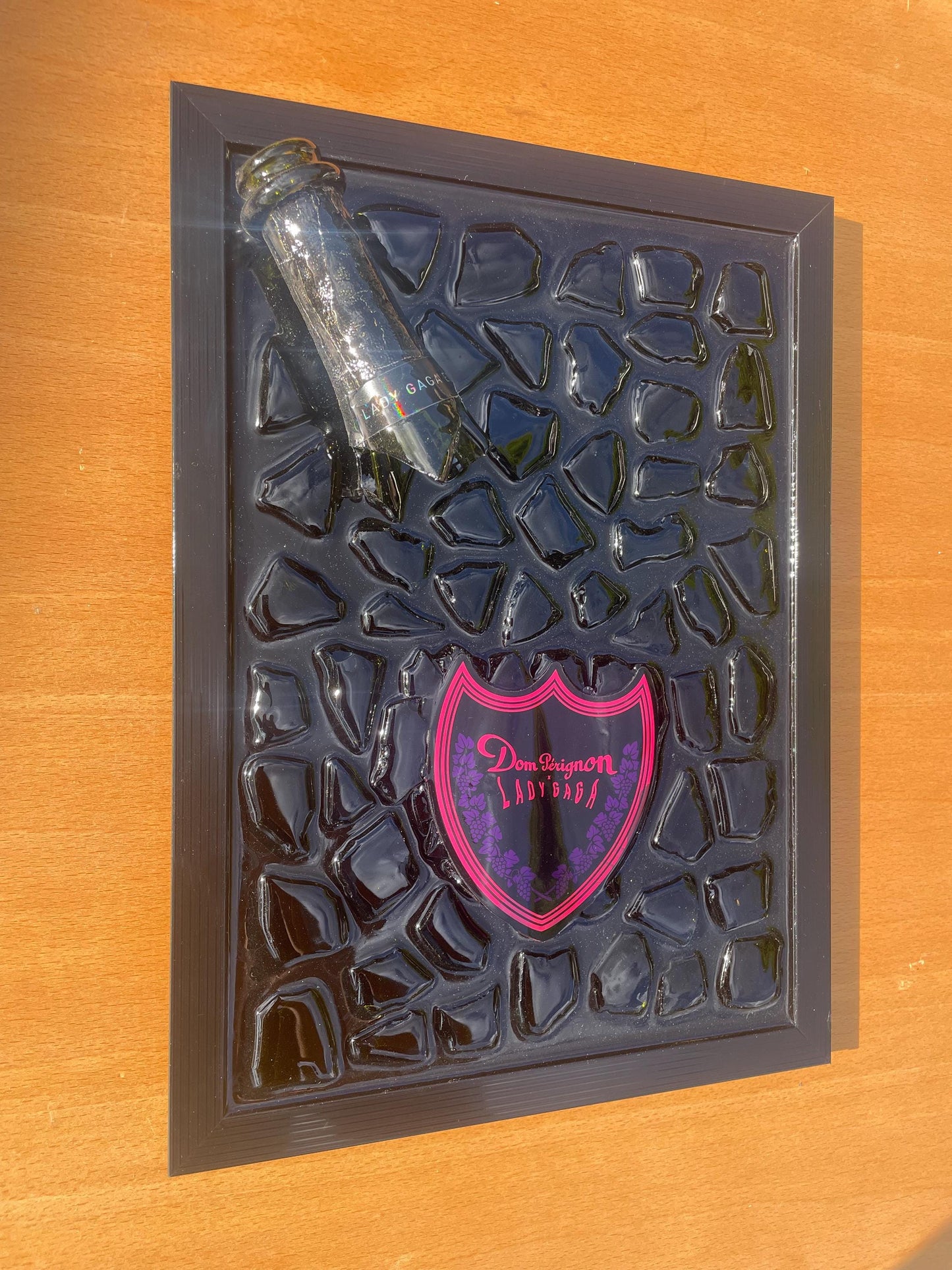 Broken Bottle Art Luxury Epoxy Resin | Unique champagne and Lady Gaga inspired resin artwork