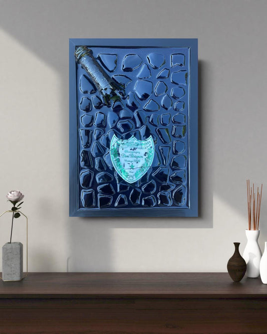 Broken Bottle Art Resin Painting Perignon 2006 Epoxy Artwork by Michael Riedel Modern Home Decor Gift for Him