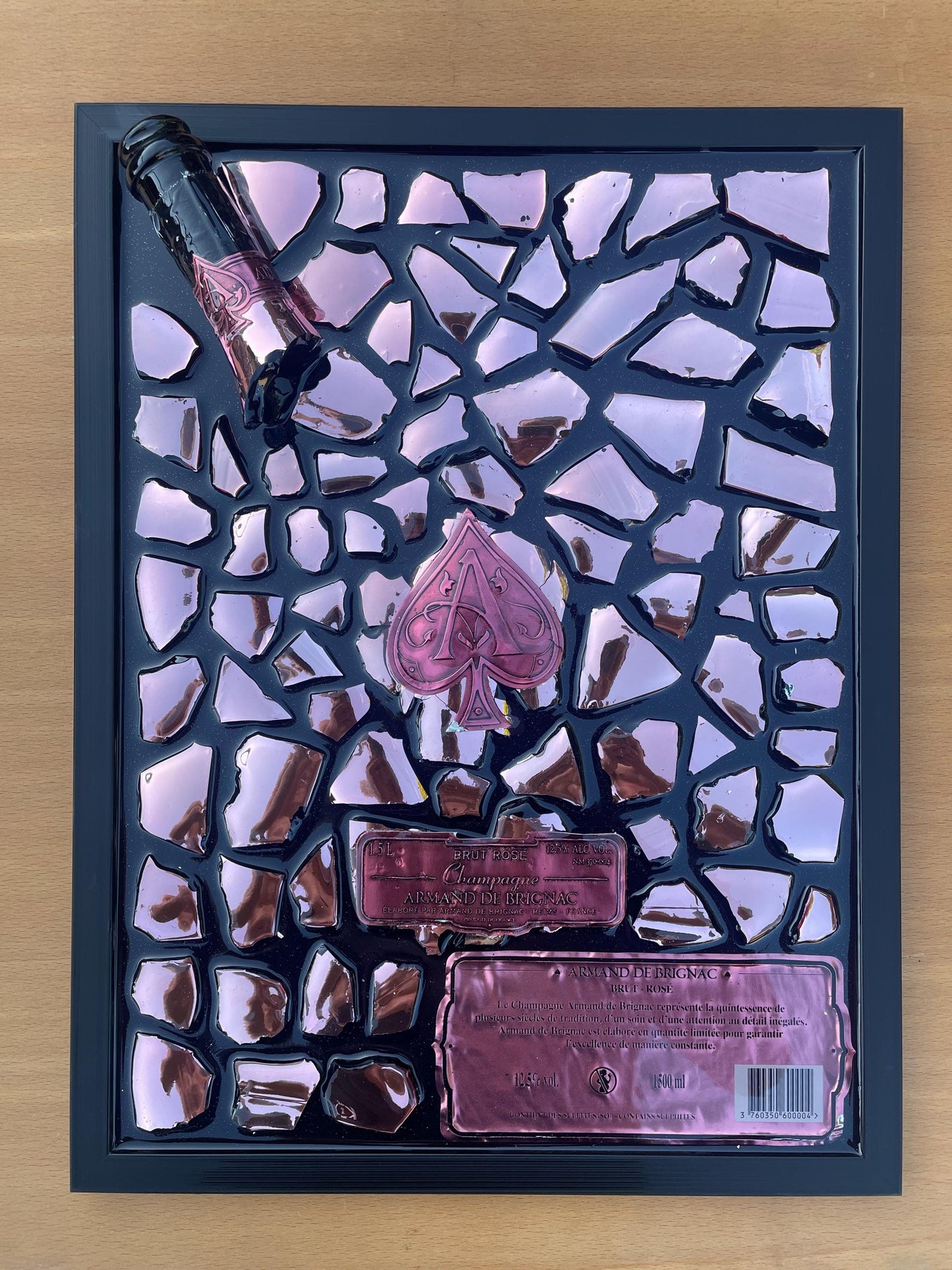 Broken Bottle Art Brignac XL 1.5L Champagne Bottle | Pink Art Decor | Epoxy Resin Art | Gift for Him
