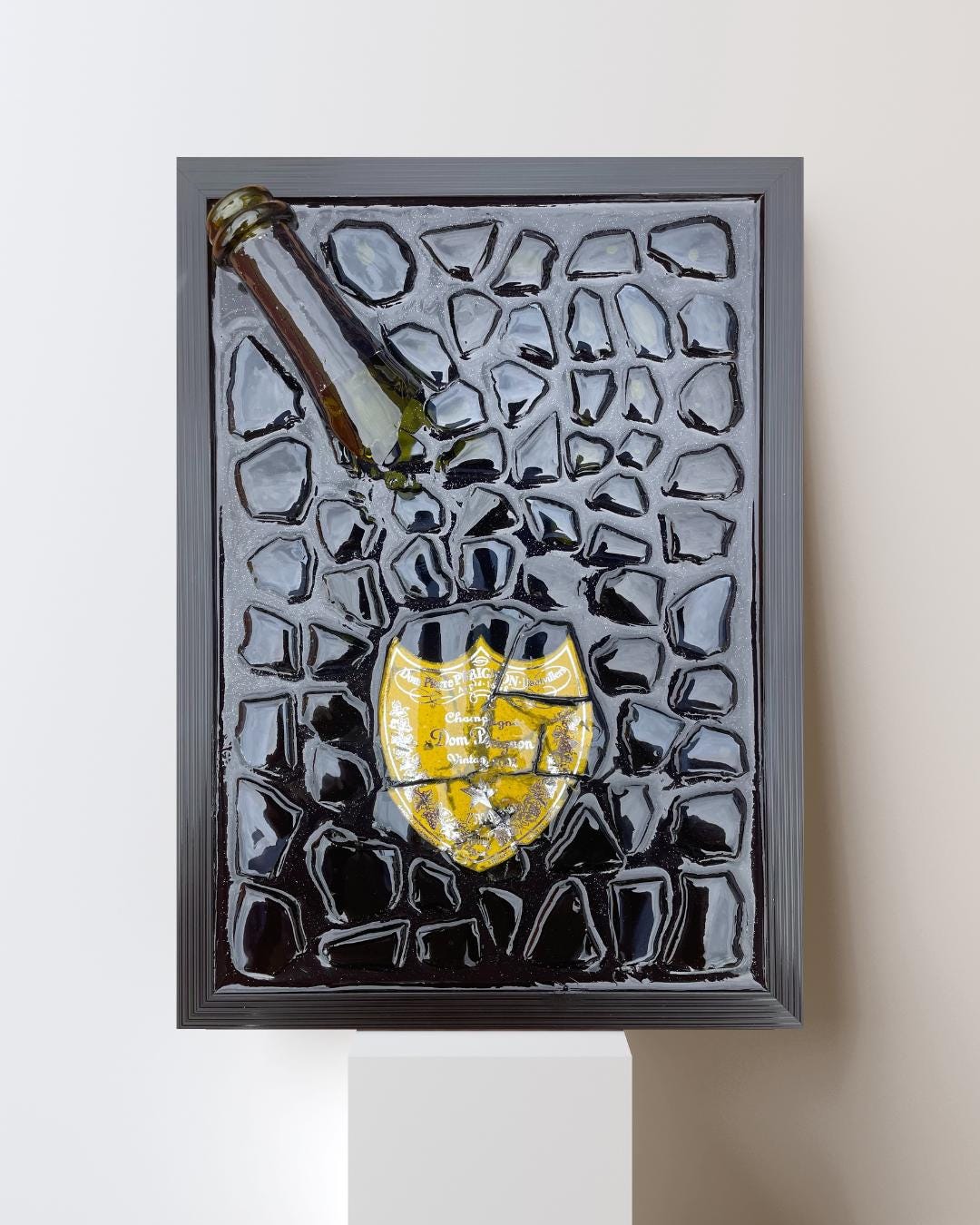 Luxury Epoxy Artwork | Champagne Art | Broken Bottle Art | Pérignon Yellow 2002 | Resin Art | Gift For Him