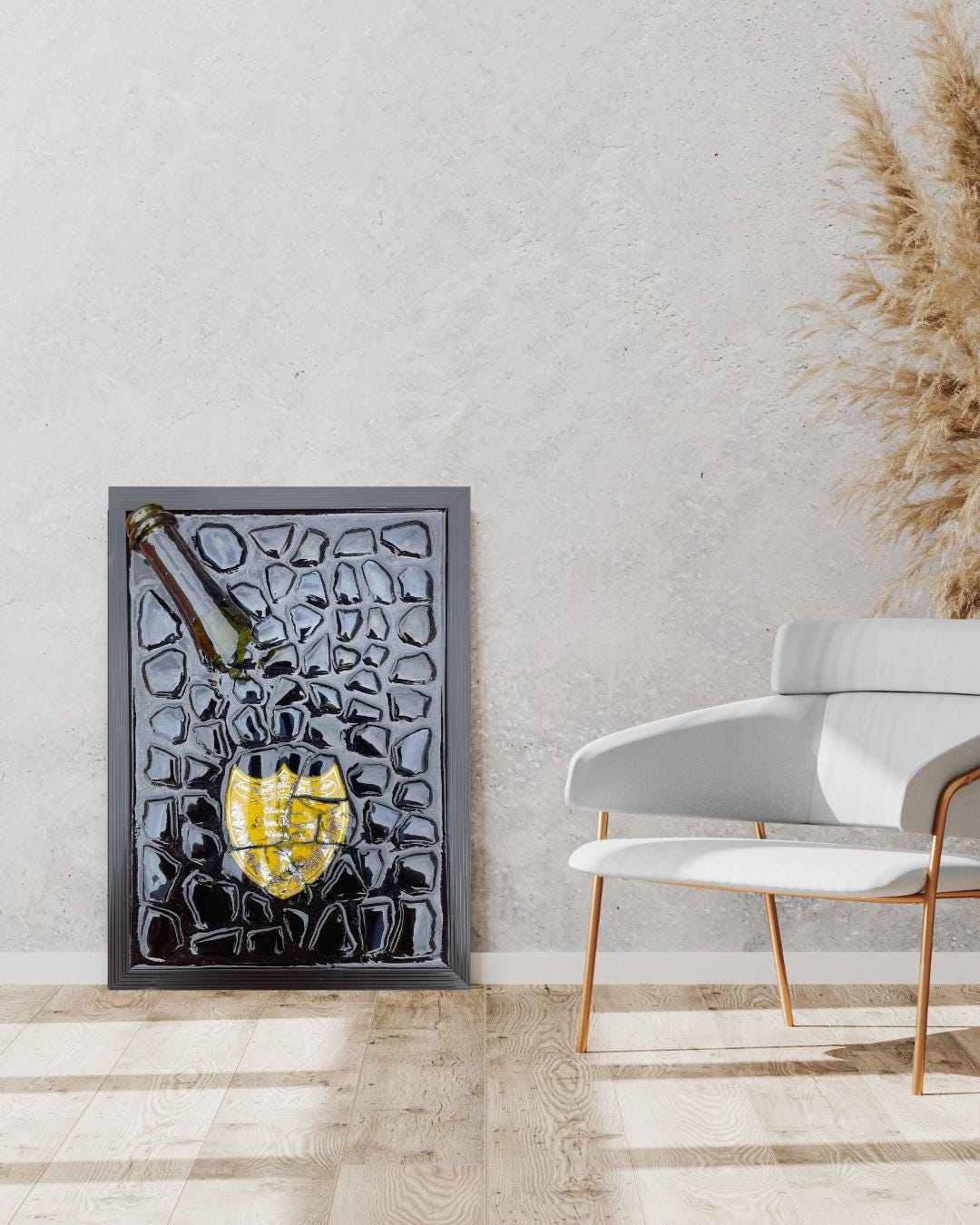 Luxury Epoxy Artwork | Champagne Art | Broken Bottle Art | Pérignon Yellow 2002 | Resin Art | Gift For Him