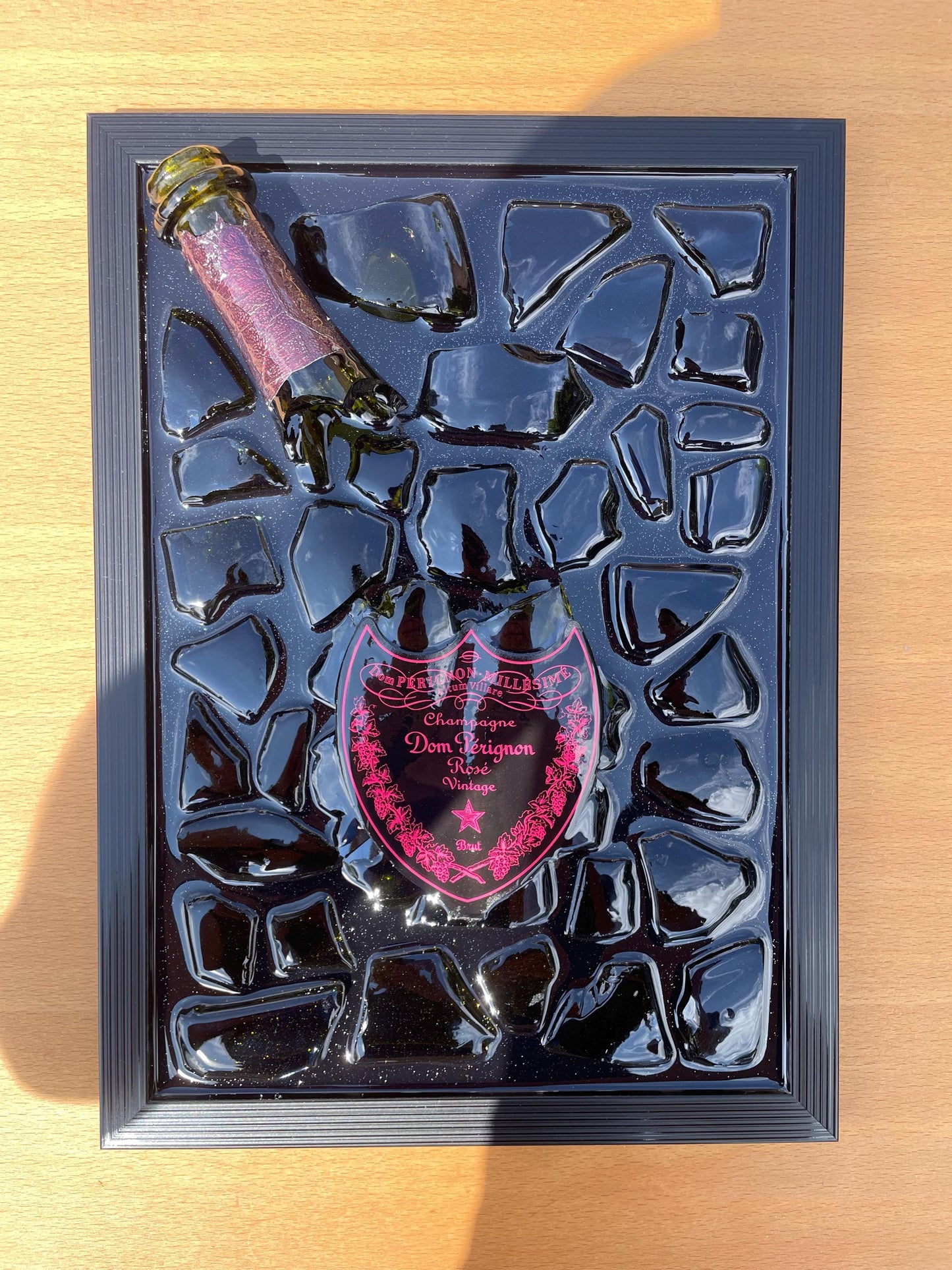 Broken Bottle Art Perignon Pink Luminous Broken Bottle Art Epoxy Resin Epoxy Painting Resinart Gift