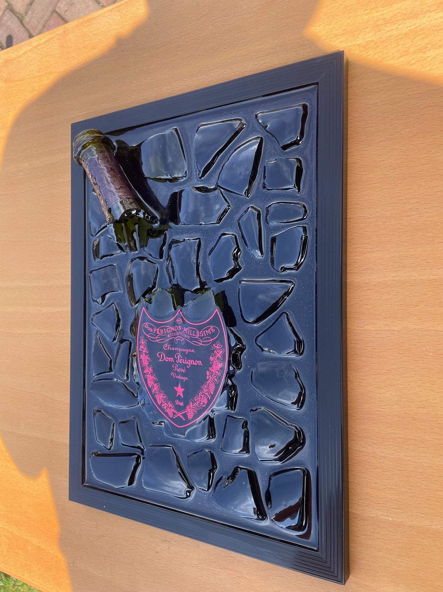 Broken Bottle Art Perignon Pink Luminous Broken Bottle Art Epoxy Resin Epoxy Painting Resinart Gift