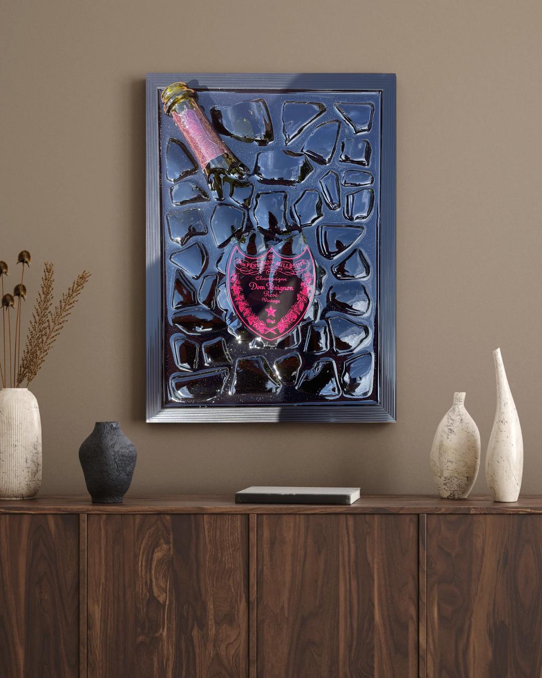 Broken Bottle Art Perignon Pink Luminous Broken Bottle Art Epoxy Resin Epoxy Painting Resinart Gift