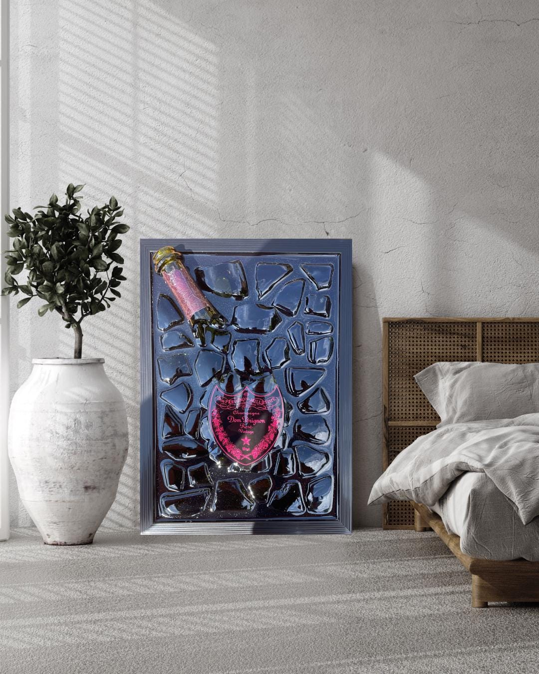 Broken Bottle Art Perignon Pink Luminous Broken Bottle Art Epoxy Resin Epoxy Painting Resinart Gift