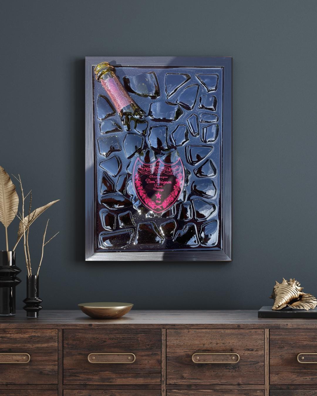 Broken Bottle Art Perignon Pink Luminous Broken Bottle Art Epoxy Resin Epoxy Painting Resinart Gift