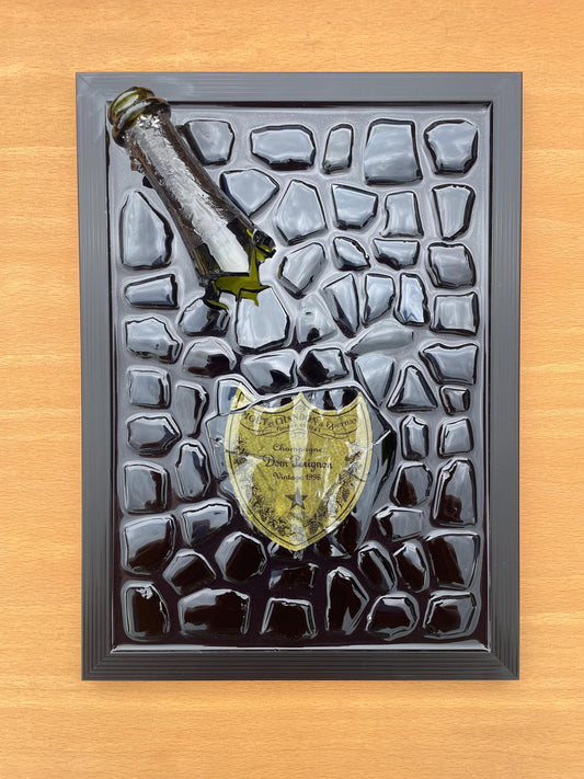 Broken Bottle Art Perignon Champagne | Resin Artwork 1998 | Broken Glass Art | Gift for Him | Resinart