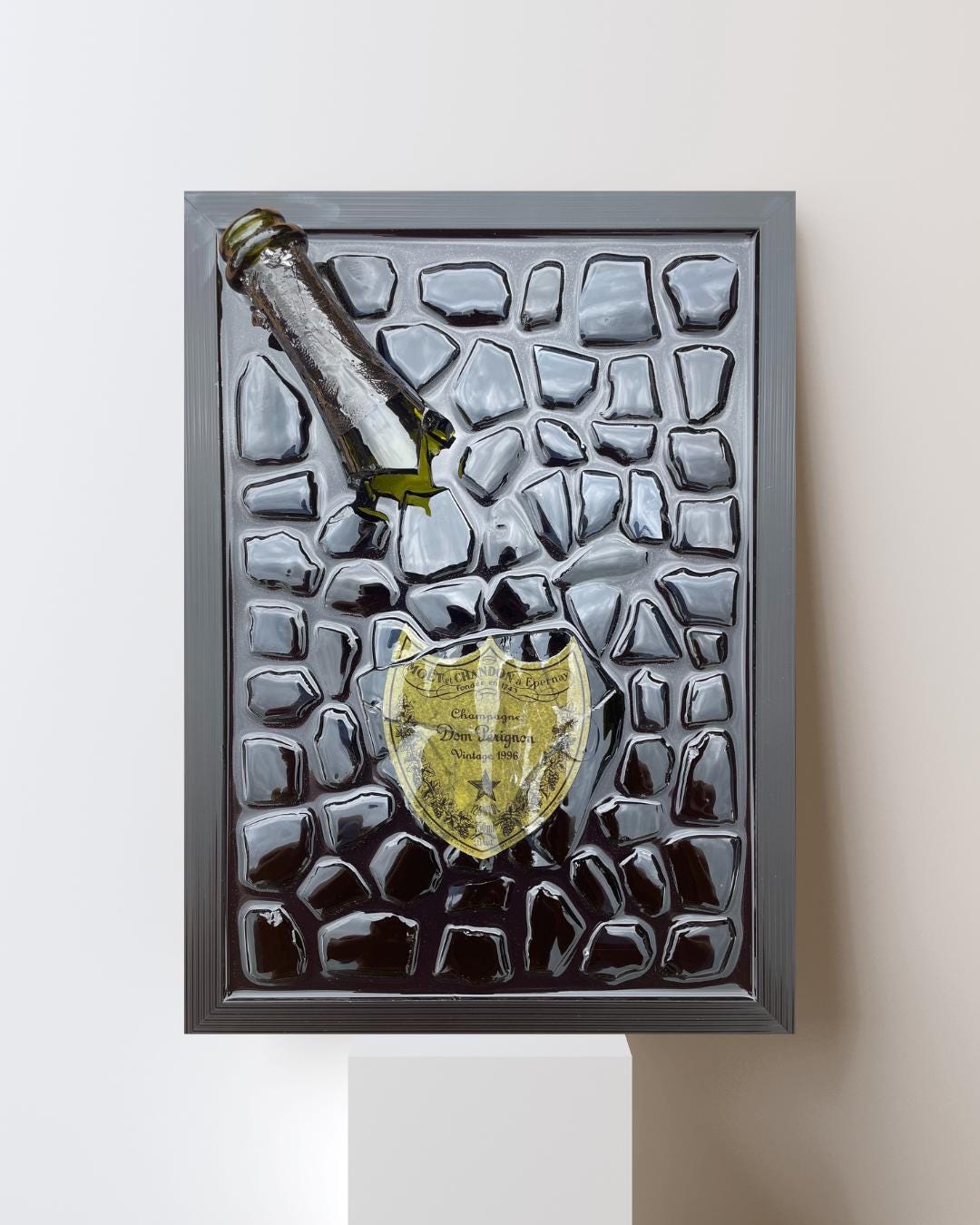 Broken Bottle Art Perignon Champagne Bottle 1998 Resin Artwork Broken Glass Art Gift for Him