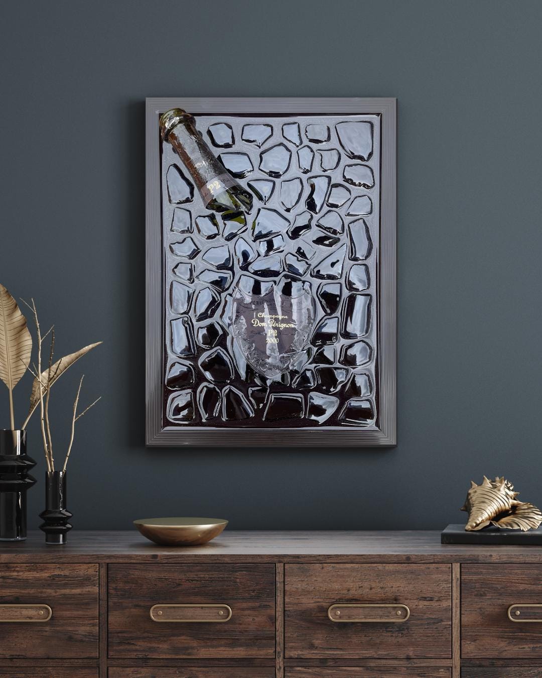Broken Bottle Art P2 Pérignon 2000 Champagne Bottle Luxury Epoxy Resin Art Epoxy Painting Resinart Gift for Him
