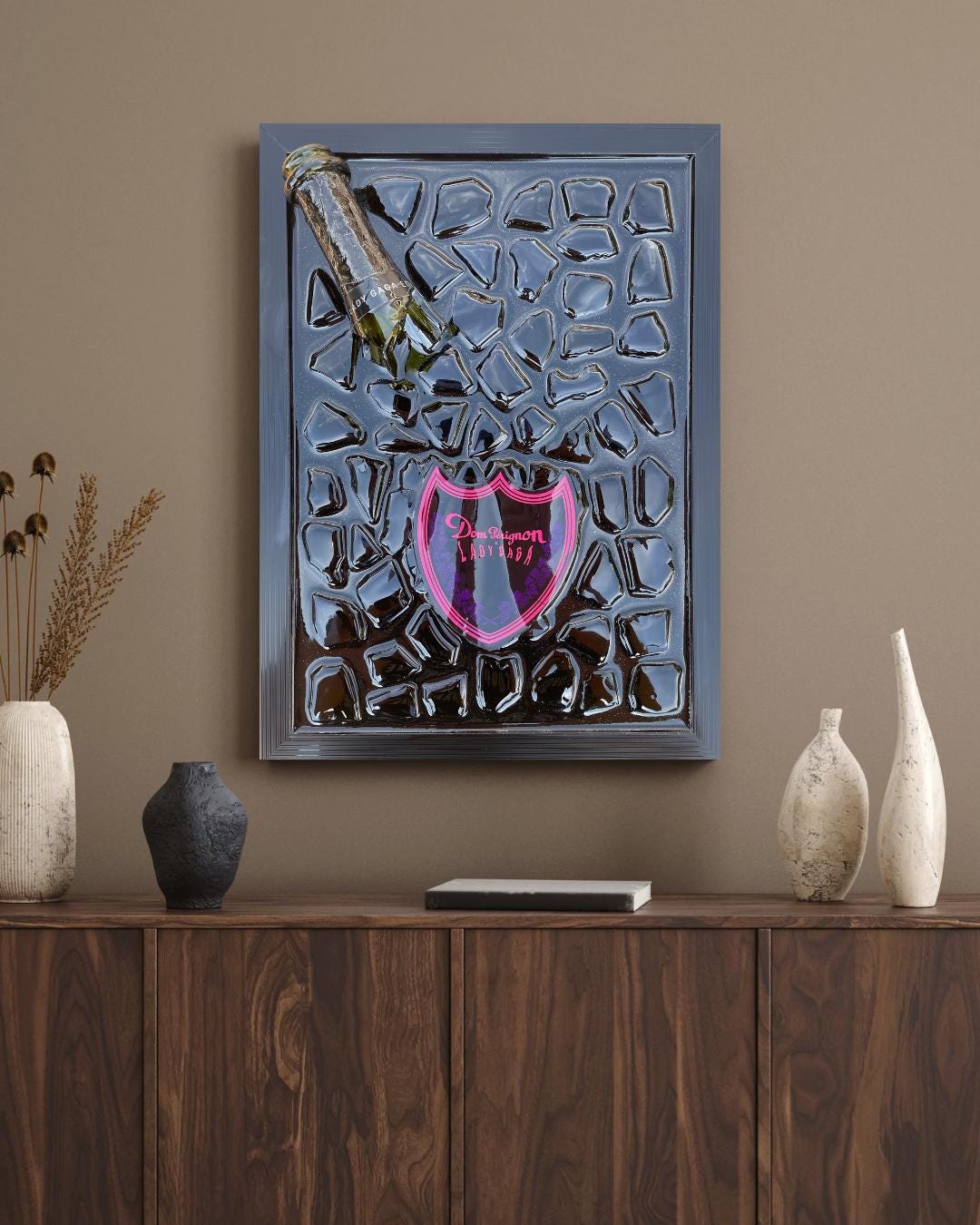 Broken Bottle Art Luxury Epoxy Resin | Unique champagne and Lady Gaga inspired resin artwork