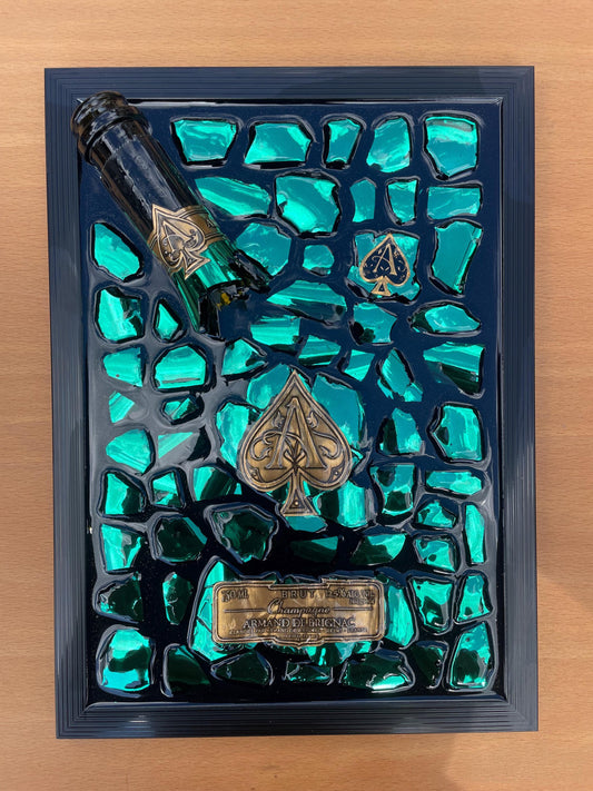 Brignac Green Broken Bottle Art | Epoxy Resin Art | Broken Glass Art | Unique Gift For Him | Home Decor