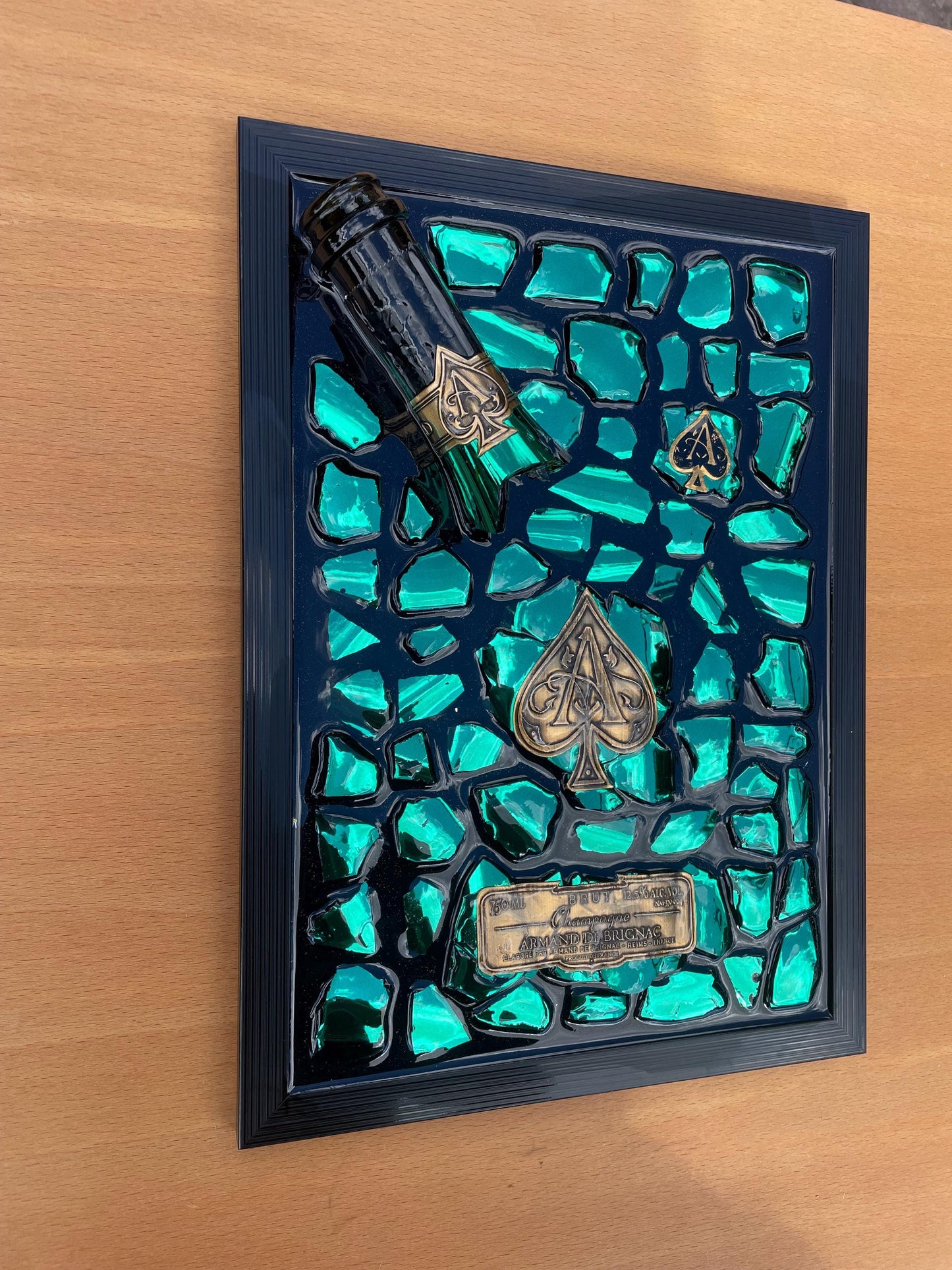 Brignac Green Broken Bottle Art | Epoxy Resin Art | Broken Glass Art | Unique Gift For Him | Home Decor