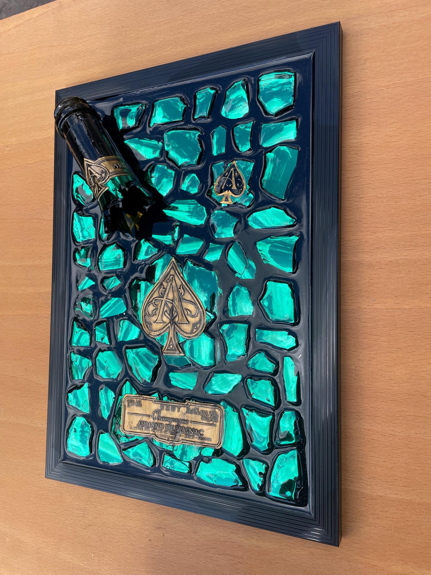 Brignac Green Broken Bottle Art | Epoxy Resin Art | Broken Glass Art | Unique Gift For Him | Home Decor