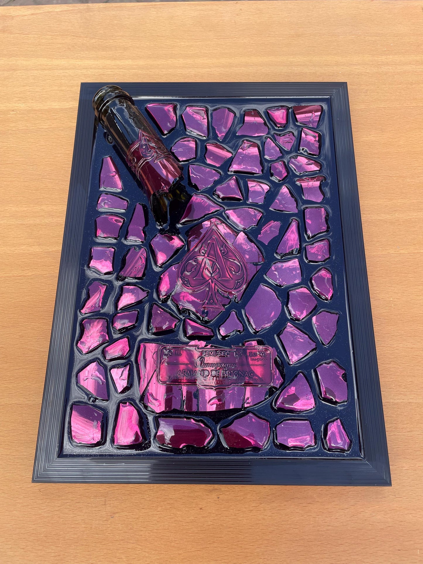 Brignac Champagne Resin Art | Pink Broken Bottle Art | Epoxy Sculpture | Broken Glass Art Gift | Gift for Him