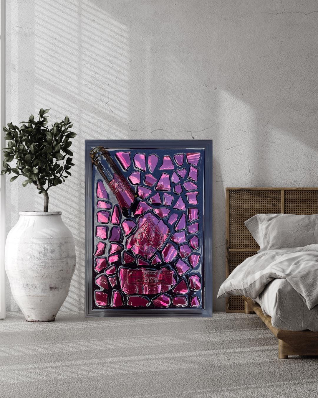 Brignac Champagne Resin Art | Pink Broken Bottle Art | Epoxy Sculpture | Broken Glass Art Gift | Gift for Him