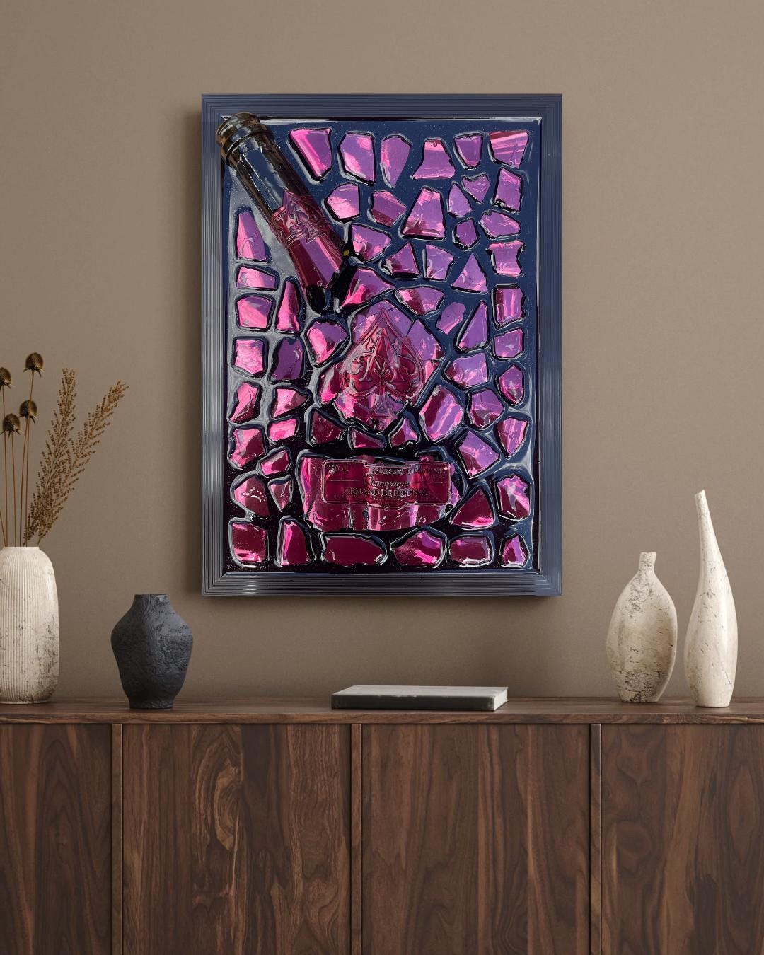 Brignac Champagne Resin Art | Pink Broken Bottle Art | Epoxy Sculpture | Broken Glass Art Gift | Gift for Him