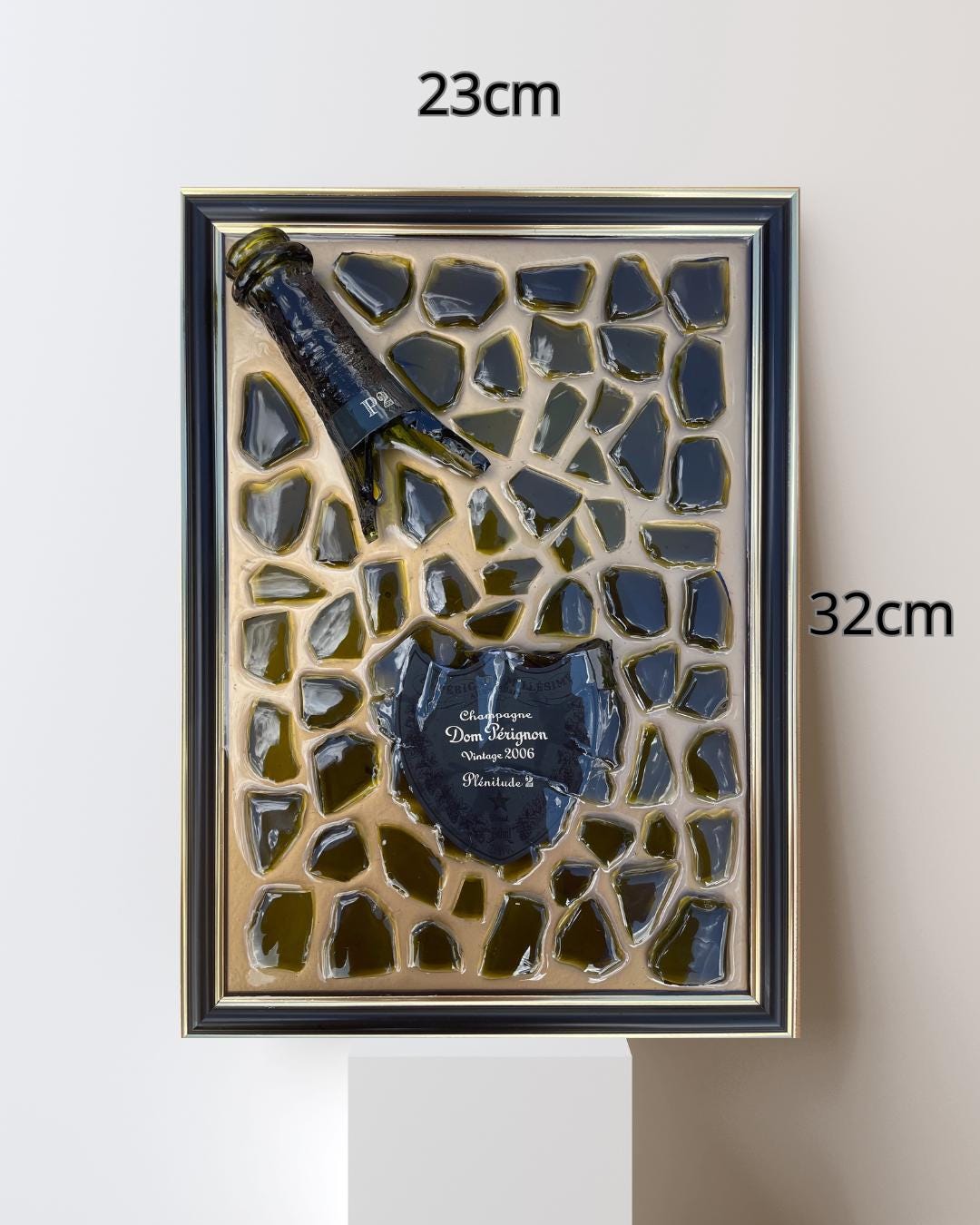 Broken Bottle Art | Gold Epoxy Resin Perignon P2 2006 Painting | Broken Glass Art | Gift for Him