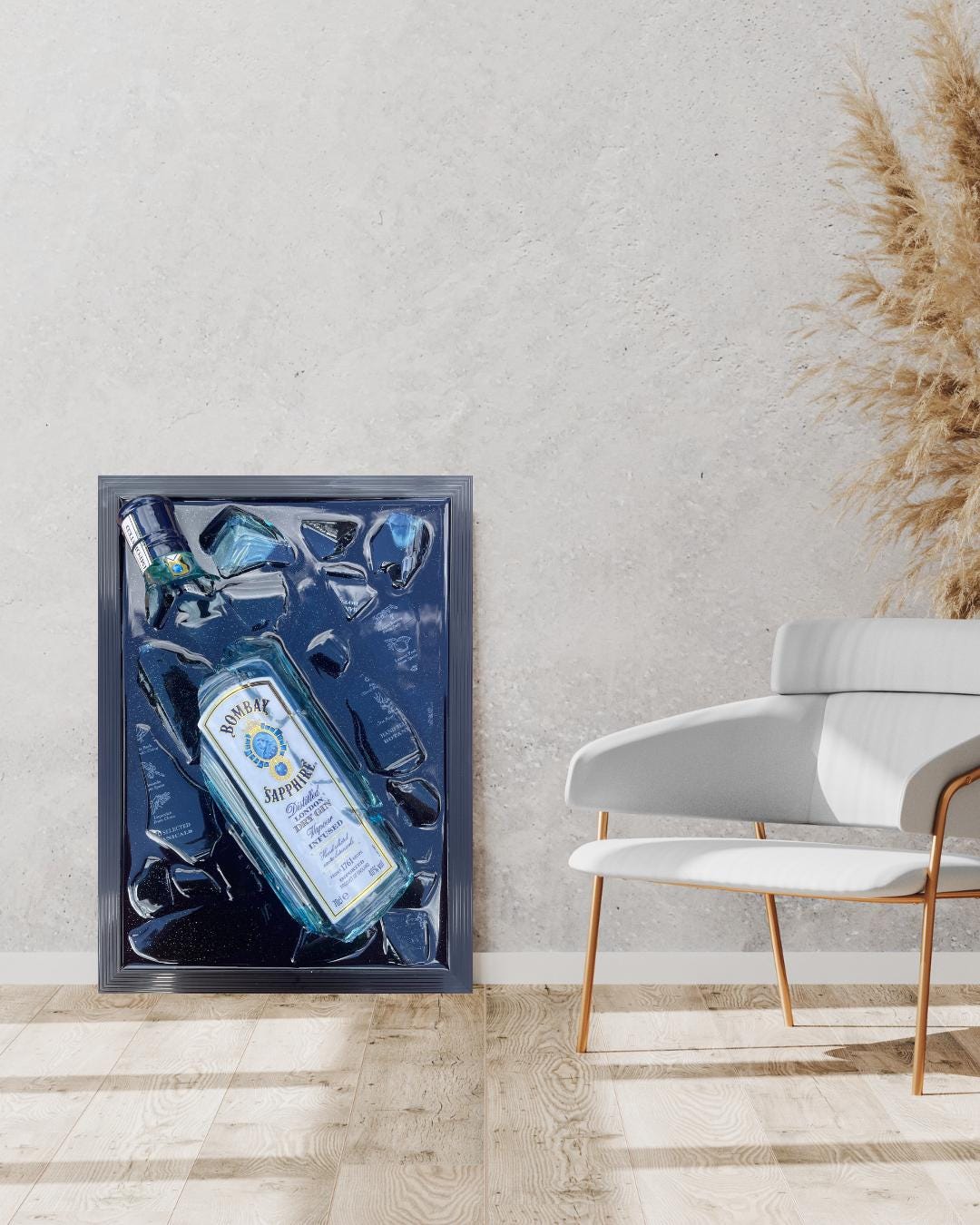 Broken Bottle Art Bombay GIN  Unique Wall Decor  Recycled Glass Art  Bar Wall Decor Distillery Art Home Bar Accent