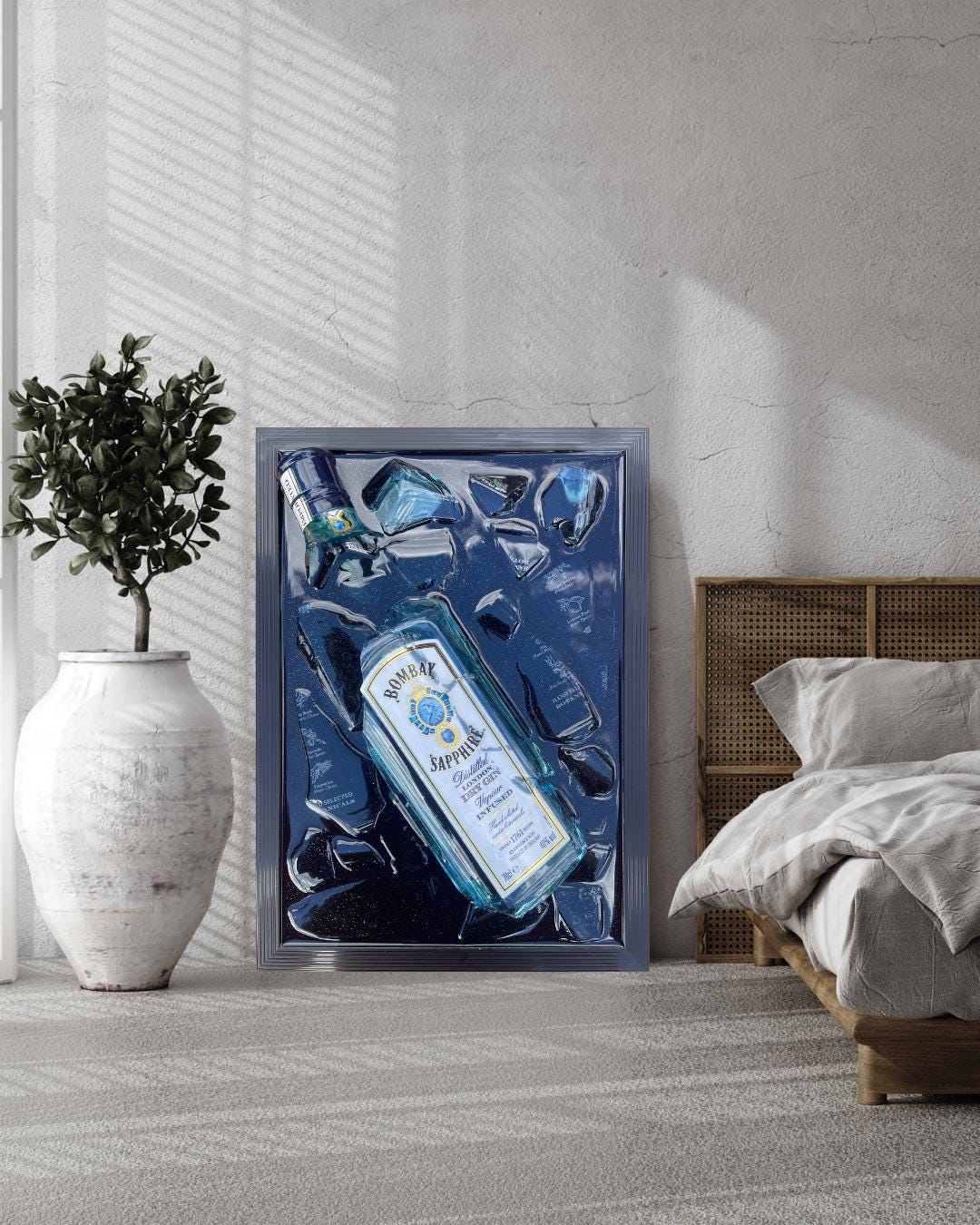 Bombay Gin Bottle Art | Unique Bar Wall Decor | Broken Bottle Art | Epoxy Resin Art | Gift for Him | Home Bar Decor