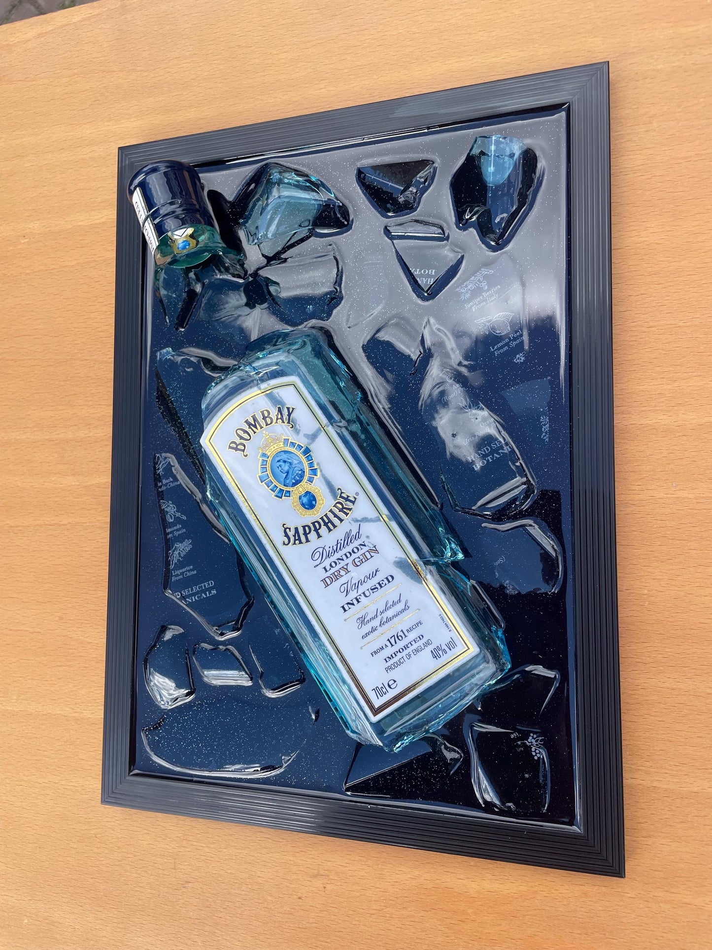 Bombay Gin Bottle Art | Unique Bar Wall Decor | Broken Bottle Art | Epoxy Resin Art | Gift for Him | Home Bar Decor