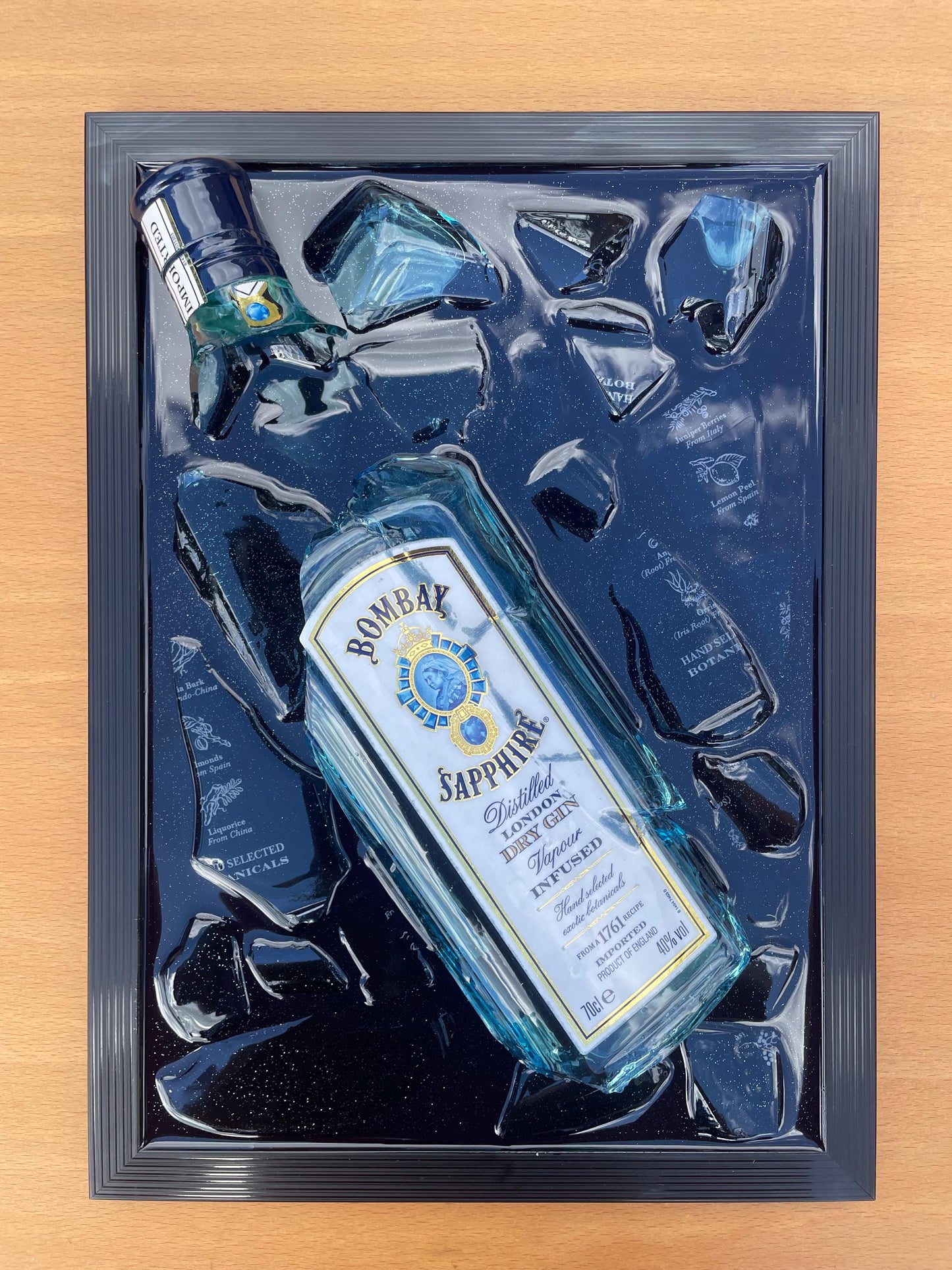 Bombay Gin Bottle Art | Unique Bar Wall Decor | Broken Bottle Art | Epoxy Resin Art | Gift for Him | Home Bar Decor