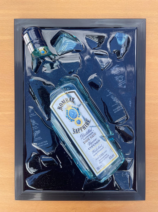 Bombay Gin Bottle Art | Unique Bar Wall Decor | Broken Bottle Art | Epoxy Resin Art | Gift for Him | Home Bar Decor