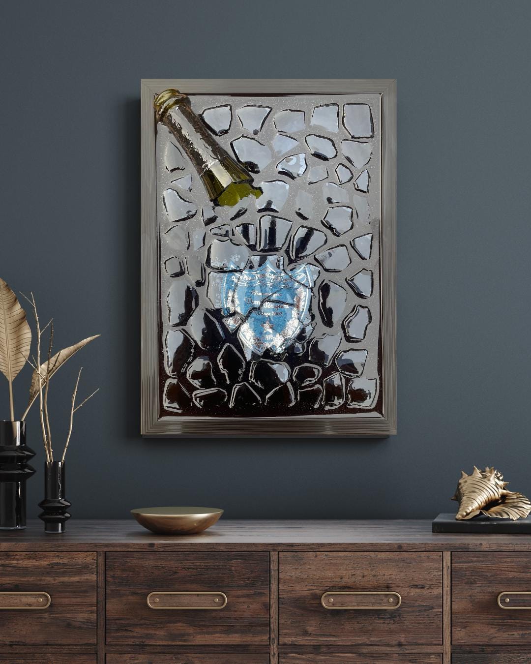 Broken Bottle Art Pérignon Blue 2002 | Andy Warhol Limited Edition | Epoxy Art | Gift for Him | Resin Art