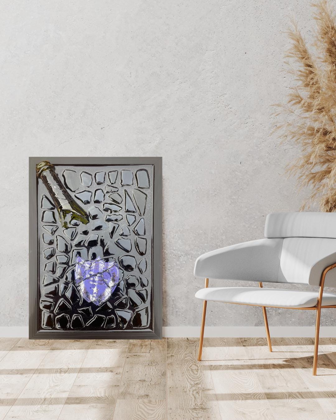 Luxury Epoxy Resin Art | Broken Bottle Art | Champagne Bottle | Pérignon Light Purple | Gift for Him | Broken Glass Art