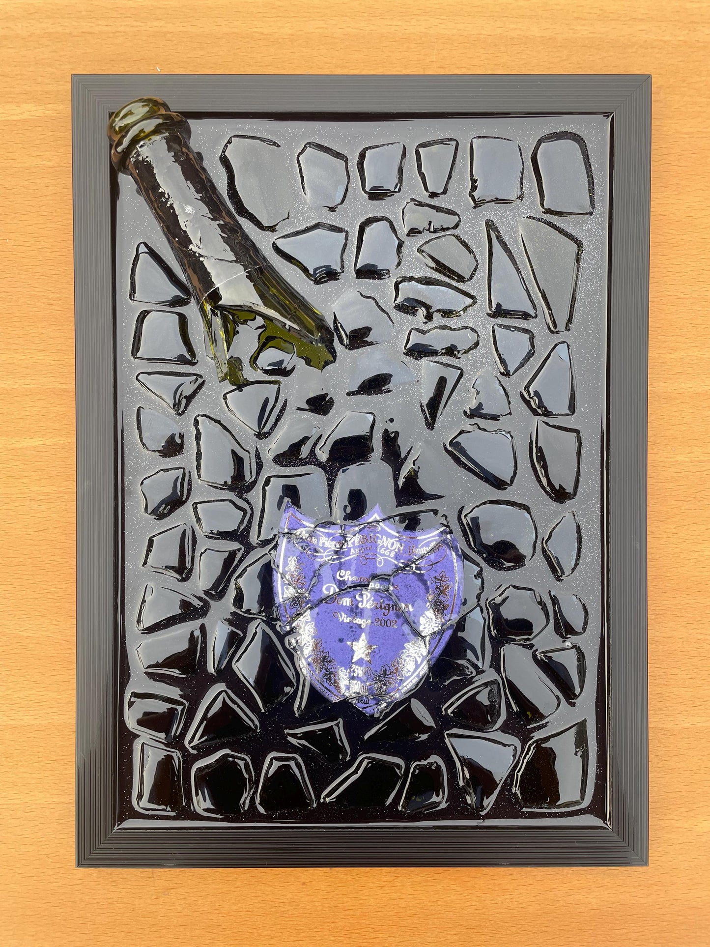 Luxury Epoxy Resin Art | Broken Bottle Art | Champagne Bottle | Pérignon Light Purple | Gift for Him | Broken Glass Art