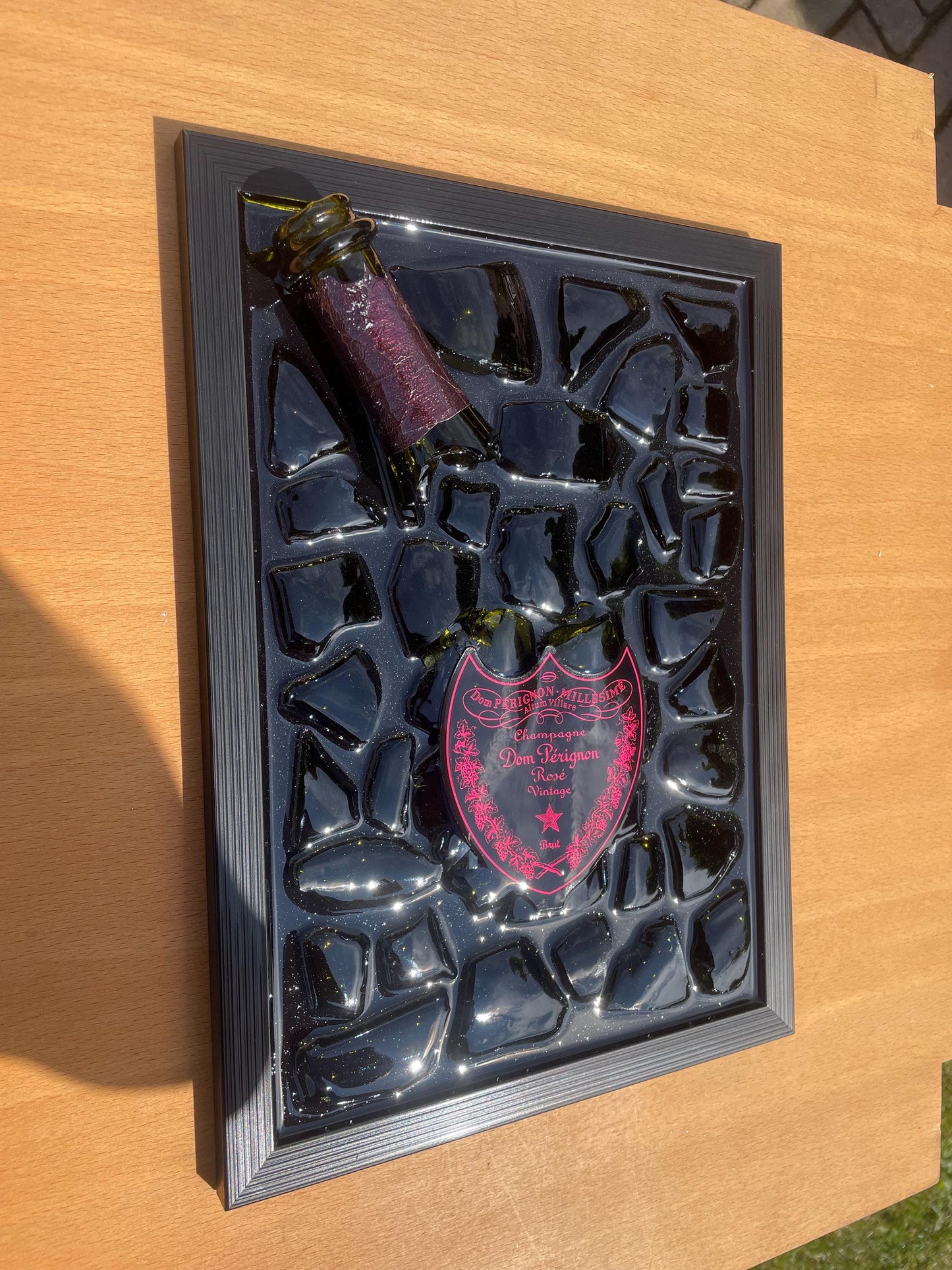 Broken Bottle Art Perignon Pink Luminous Broken Bottle Art Epoxy Resin Epoxy Painting Resinart Gift