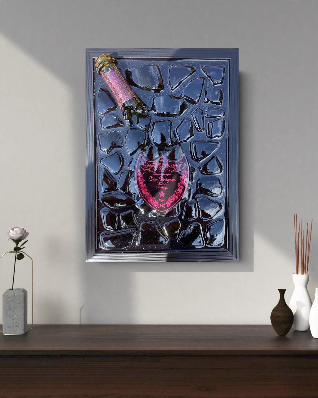 Broken Bottle Art Perignon Pink Luminous Broken Bottle Art Epoxy Resin Epoxy Painting Resinart Gift