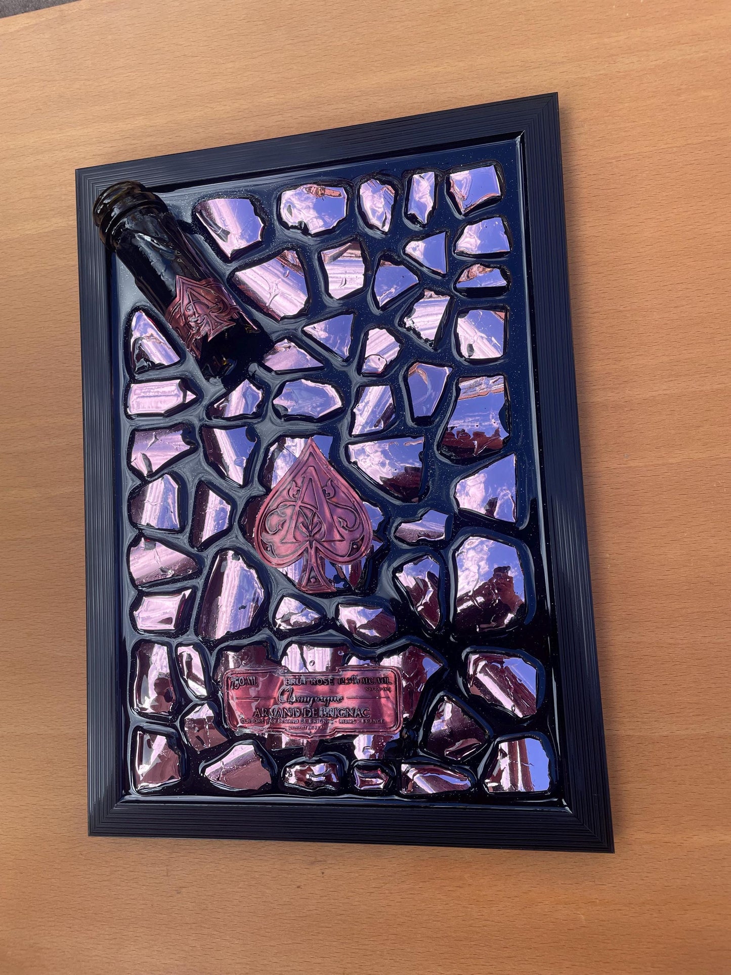 Luxury Epoxy Artwork | Champagne Art | Broken Bottle Art | Brignac Pink Decor | Resin Art | Gift For Her