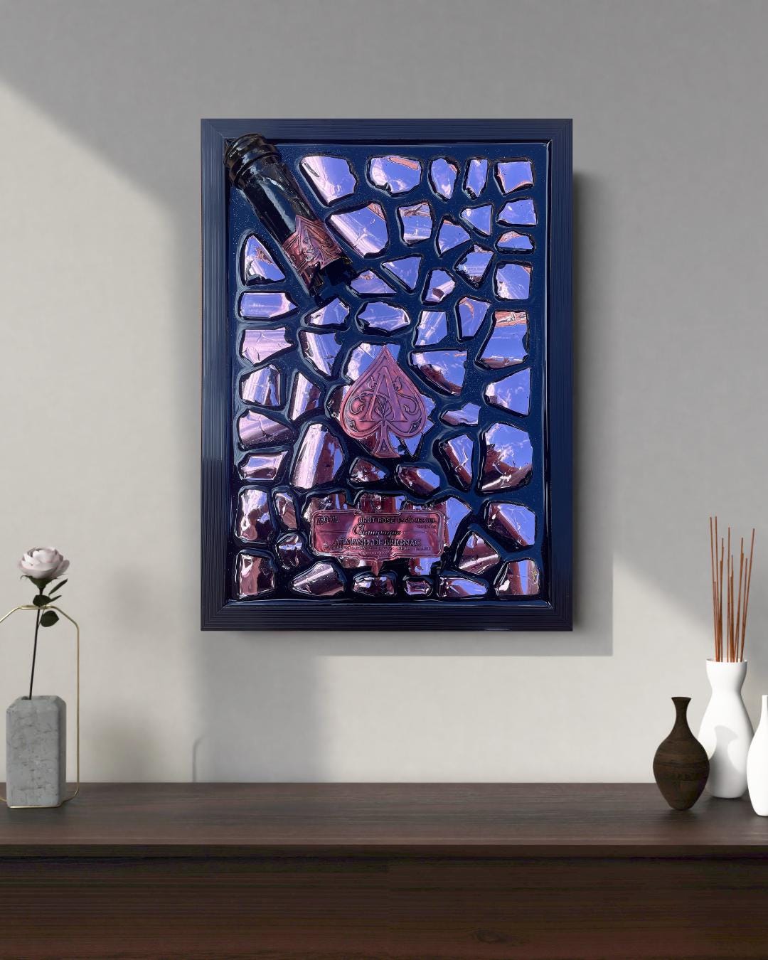 Luxury Epoxy Artwork | Champagne Art | Broken Bottle Art | Brignac Pink Decor | Resin Art | Gift For Her