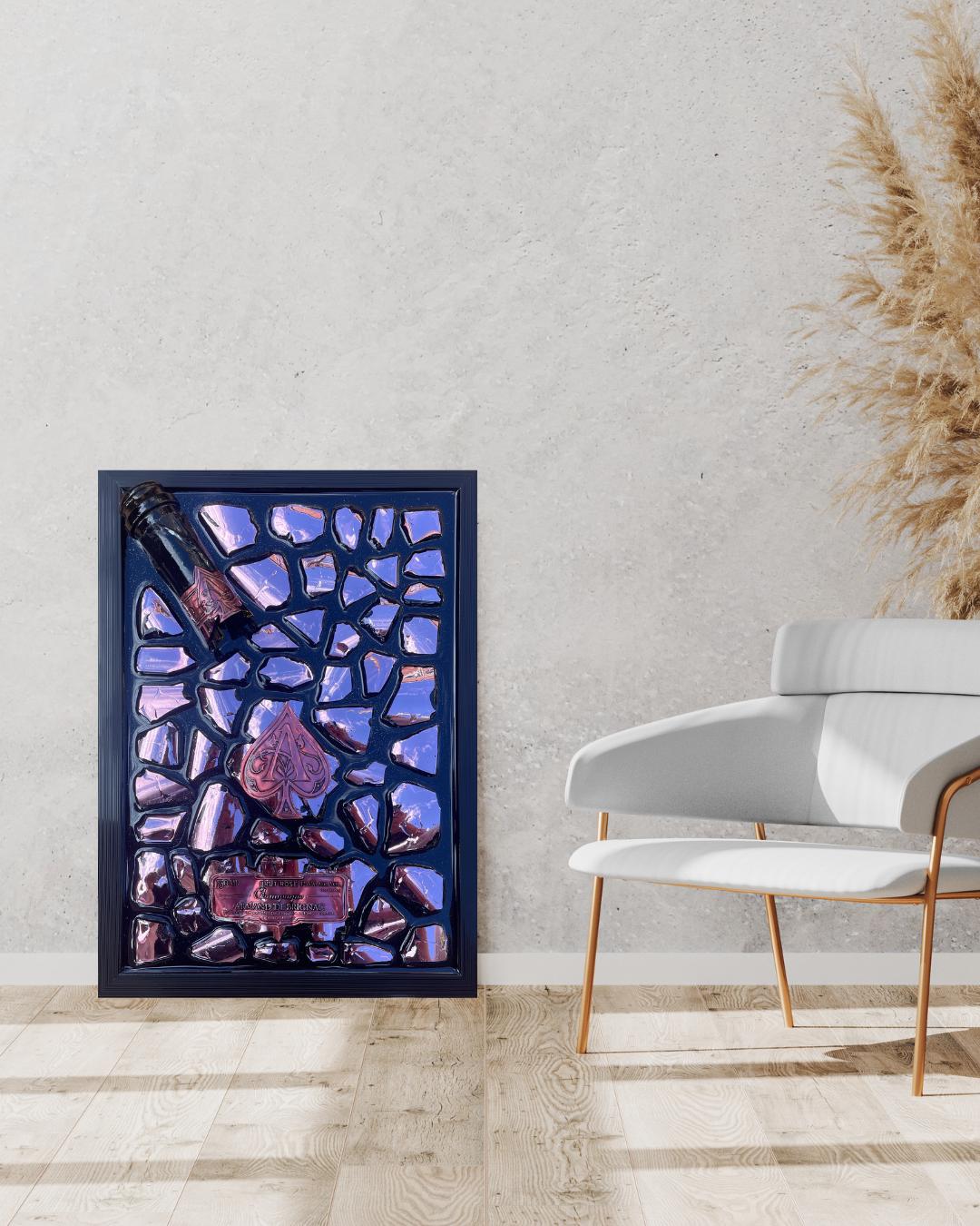 Luxury Epoxy Artwork | Champagne Art | Broken Bottle Art | Brignac Pink Decor | Resin Art | Gift For Her