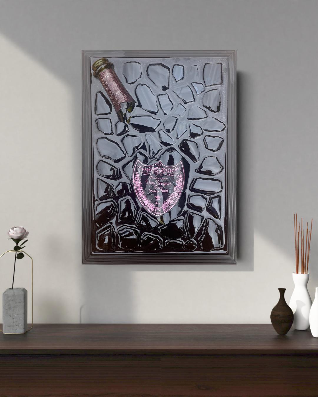 roken Bottle Art Pérignon Pink 2009 Artwork Luxury Home Decor Unique Artwork Gift for Him Resin Art