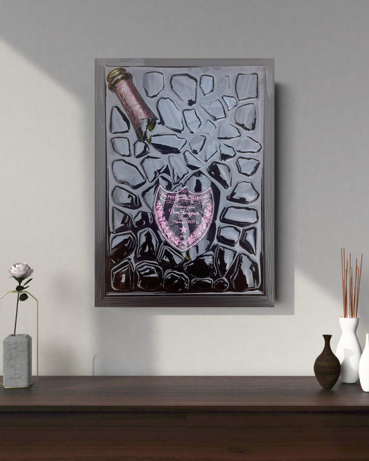 roken Bottle Art Pérignon Pink 2009 Artwork Luxury Home Decor Unique Artwork Gift for Him Resin Art