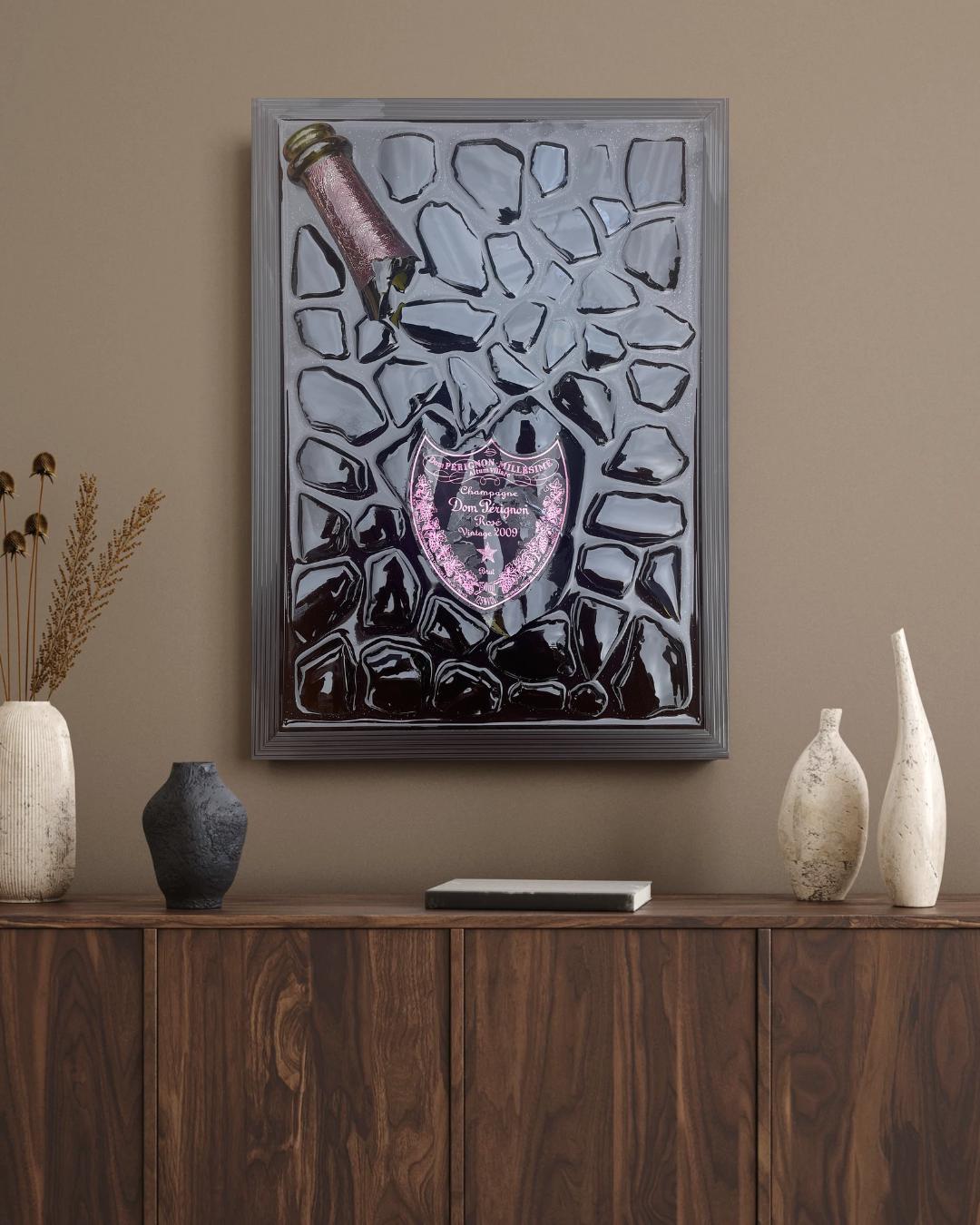 roken Bottle Art Pérignon Pink 2009 Artwork Luxury Home Decor Unique Artwork Gift for Him Resin Art