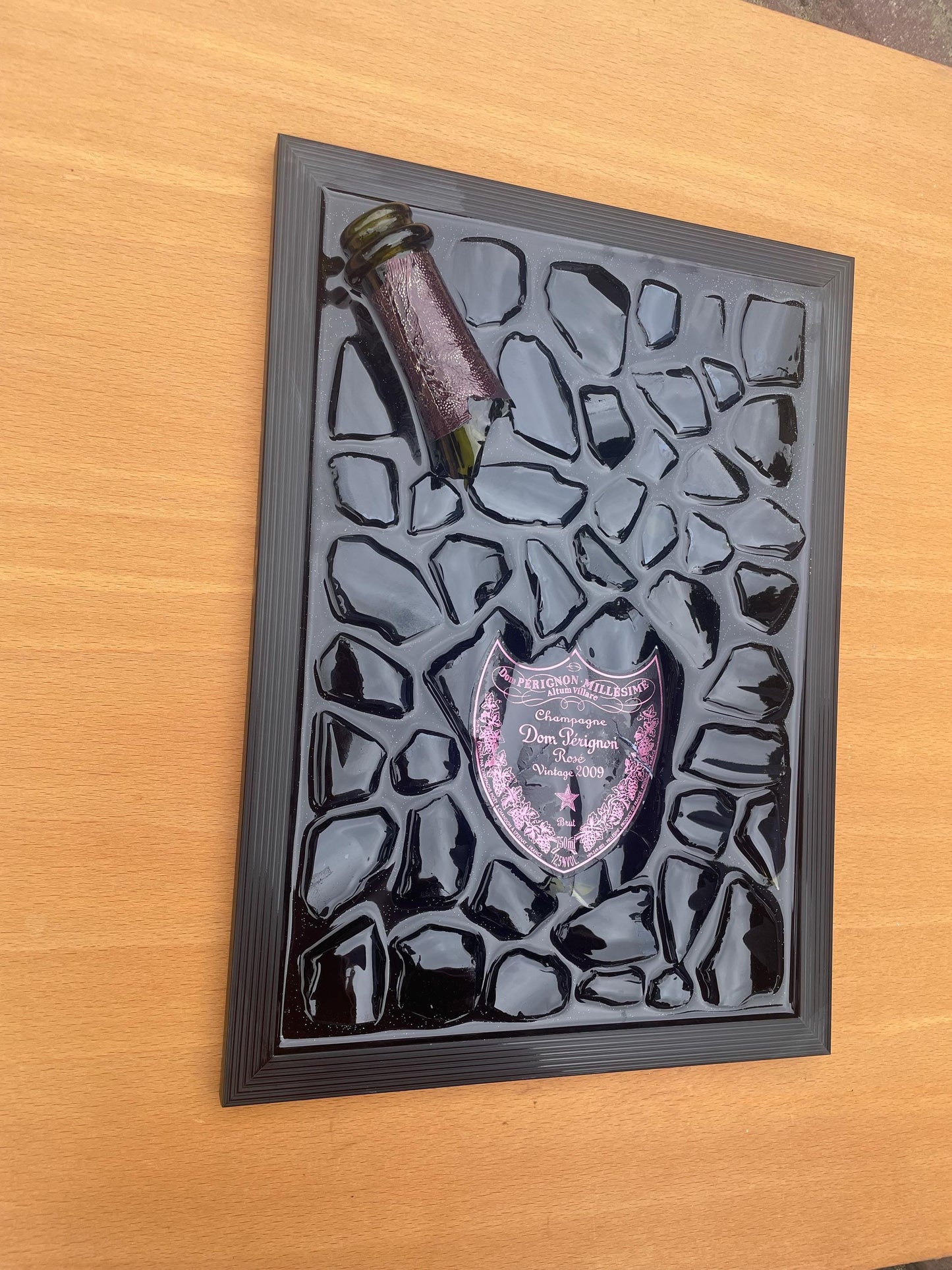 roken Bottle Art Pérignon Pink 2009 Artwork Luxury Home Decor Unique Artwork Gift for Him Resin Art