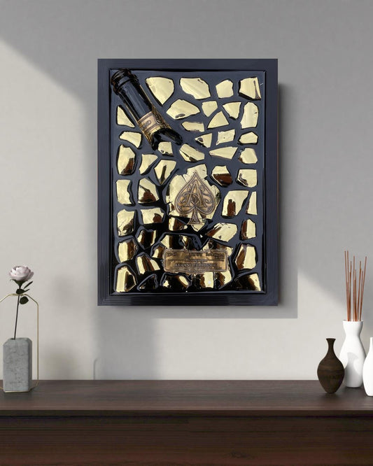 Luxury Epoxy Broken Bottle | Brignac Champagne Art | Gold Tones Resin | Broken Glass | Gift for Him | Unique Decor