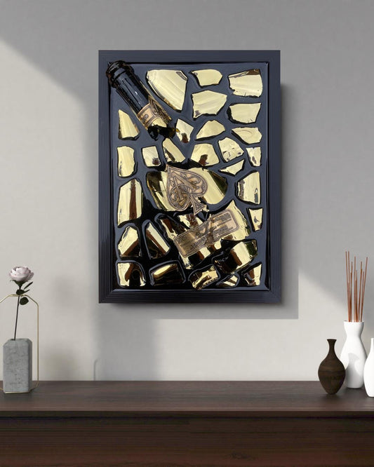 Brignac Champagne Bottle Art Gold Tone Epoxy Resin Decor Broken Bottle Resin Art